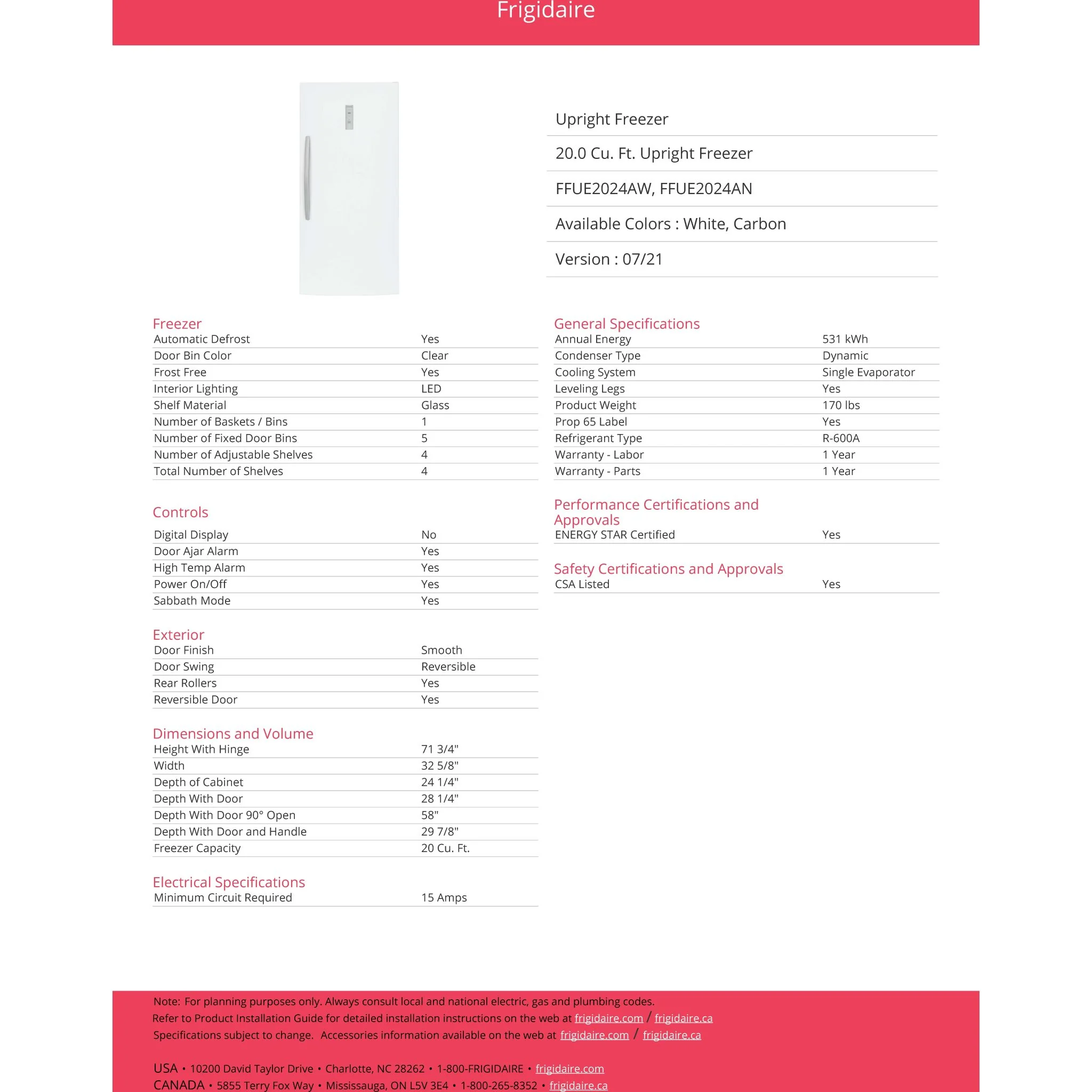 Frigidaire 20 Cu. Ft. Garage Ready Upright Freezer - White ( FFUE2024AW ) - Image 10