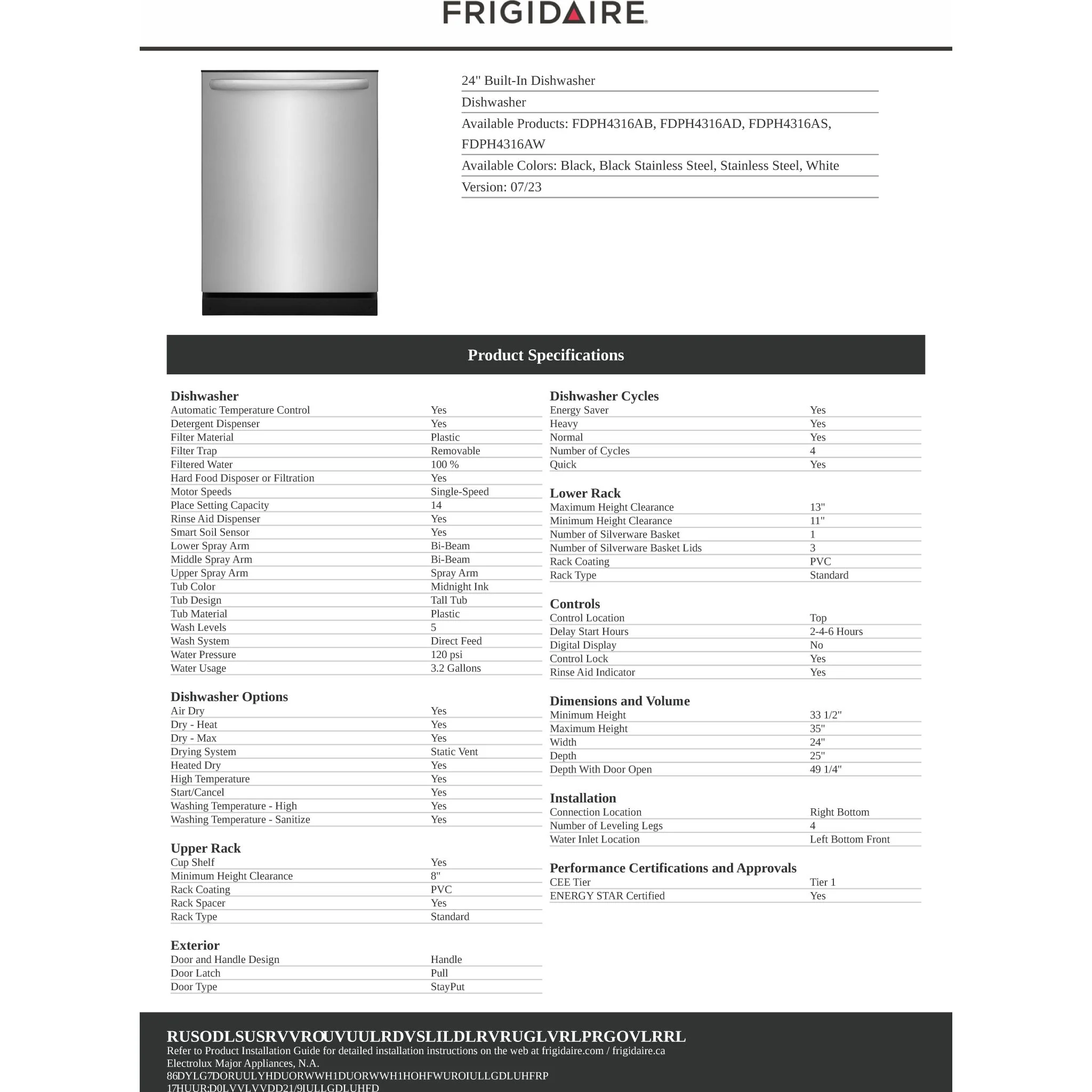 Frigidaire 24" Built-In Dishwasher - Stainless Steel ( FDPH4316AS ) - Image 13