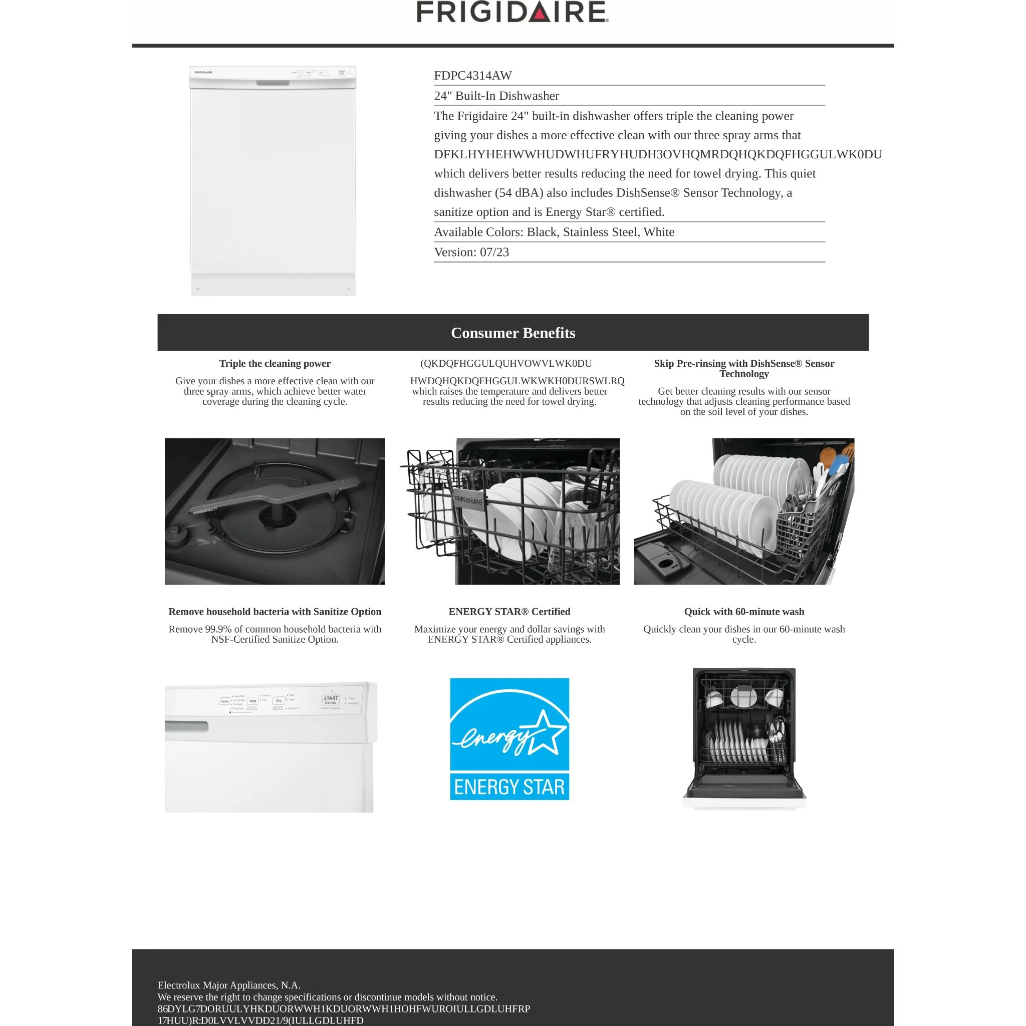 Frigidaire 24" Built-In Dishwasher - White ( FDPC4314AW ) - Image 15