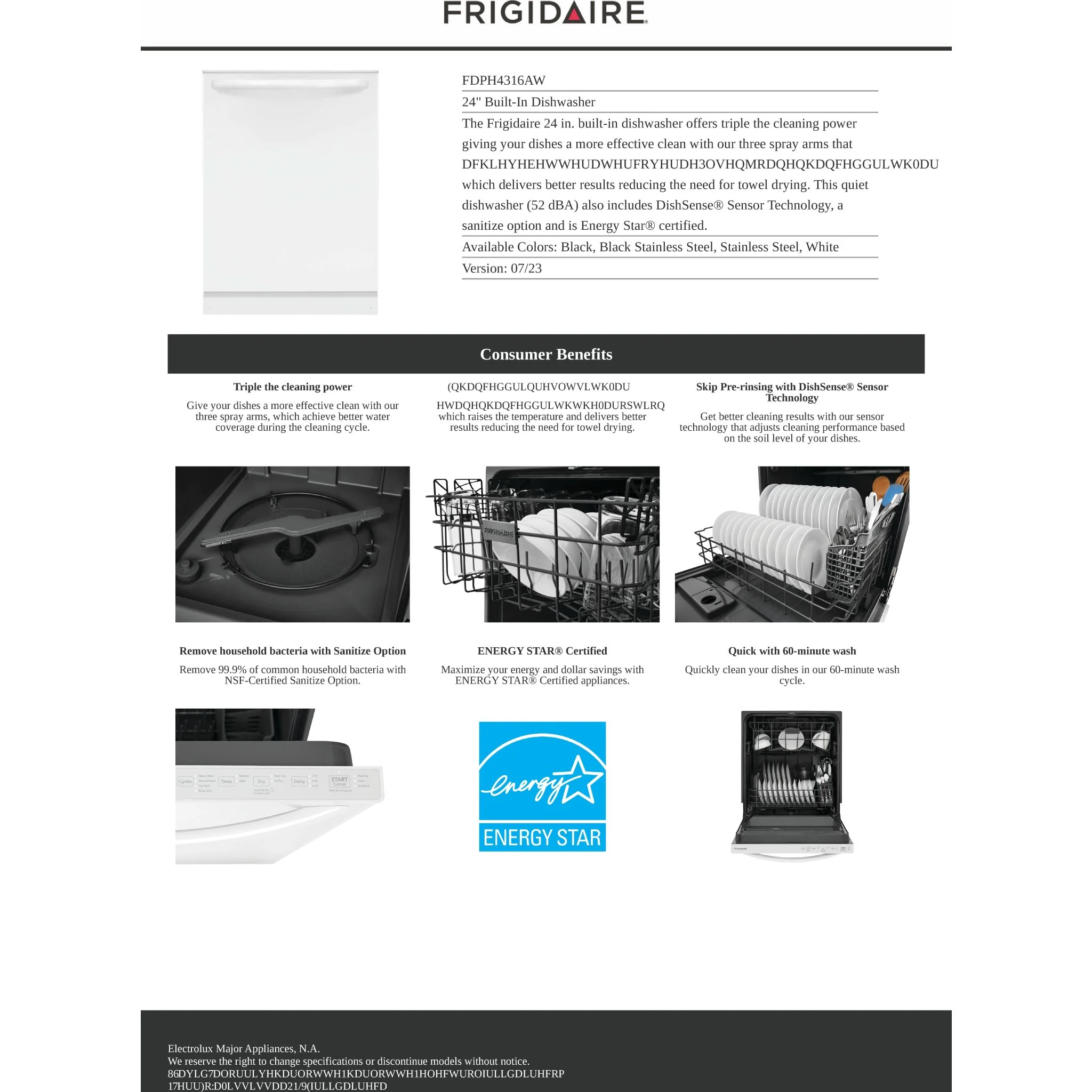 Frigidaire 24" Built-In Dishwasher - White ( FDPH4316AW ) - Image 13