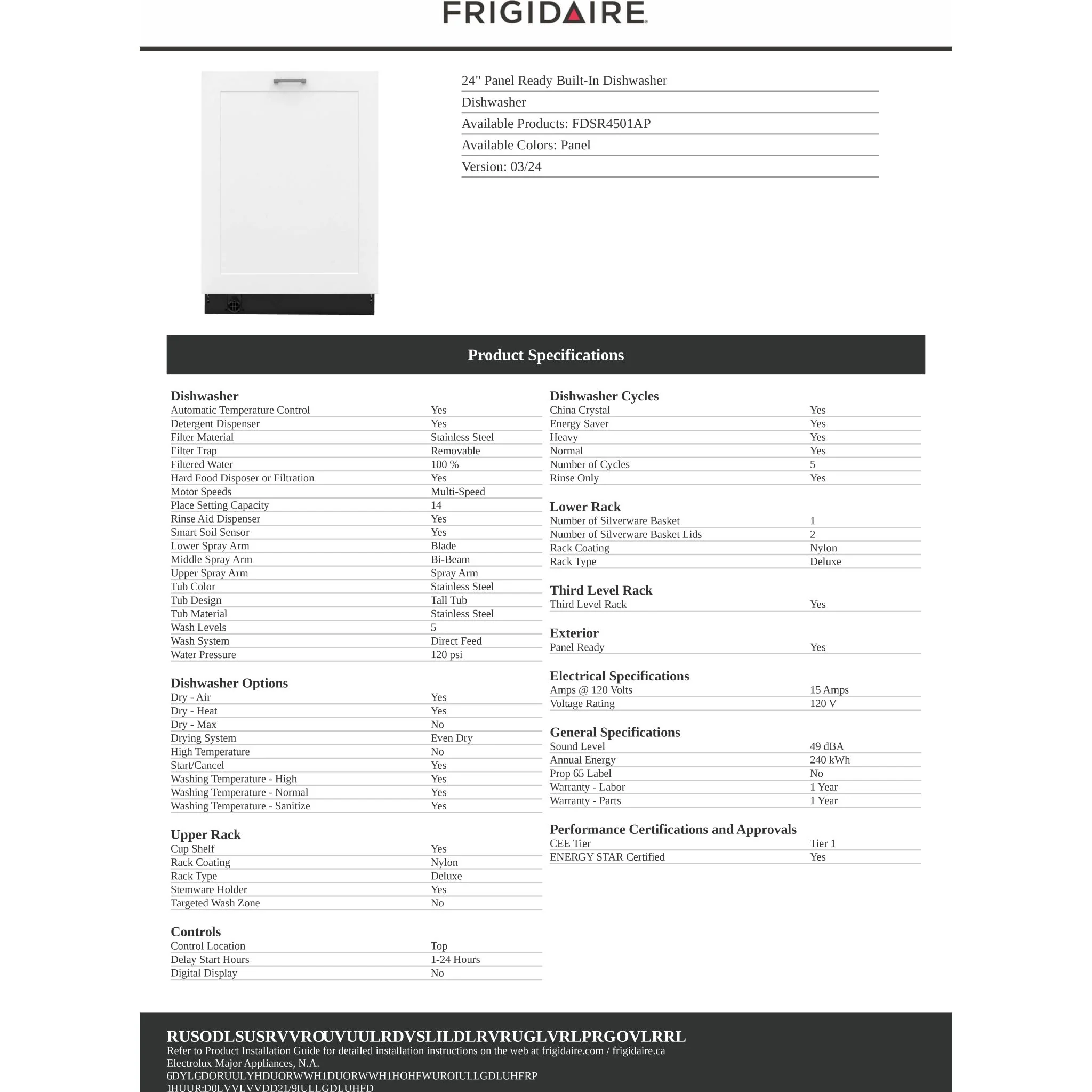 Frigidaire 24" Panel Ready Built-In Dishwasher - Panel Ready ( FDSR4501AP ) - Image 14