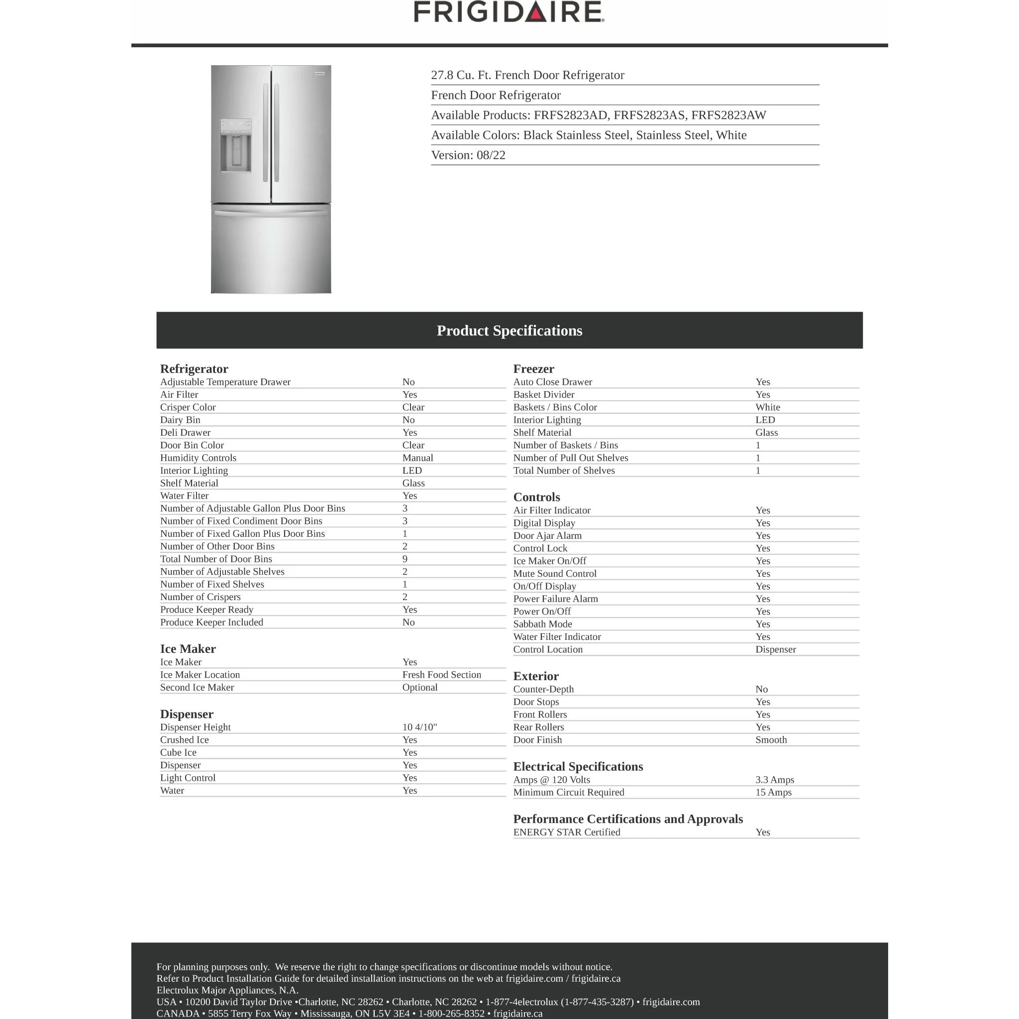 Frigidaire 28 Cu. Ft. Standard-Depth French Door Refrigerator - White ( FRFS2823AW ) - Image 16