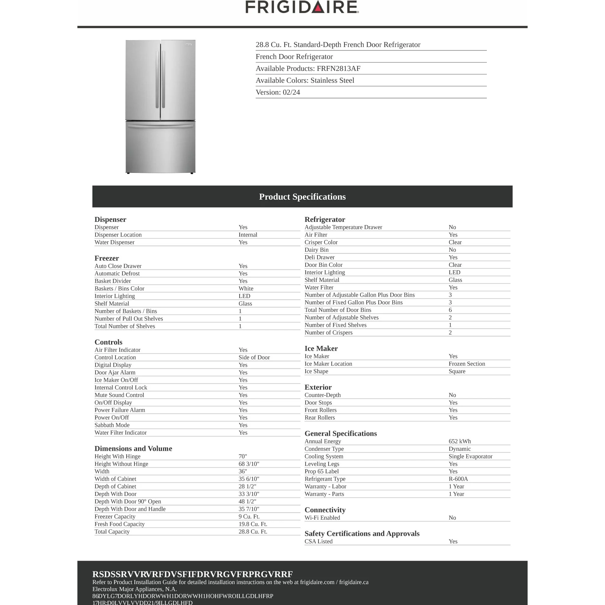 Frigidaire 29 Cu. Ft. Standard-Depth French Door Refrigerator - Stainless Steel ( FRFN2813AF ) - Image 12