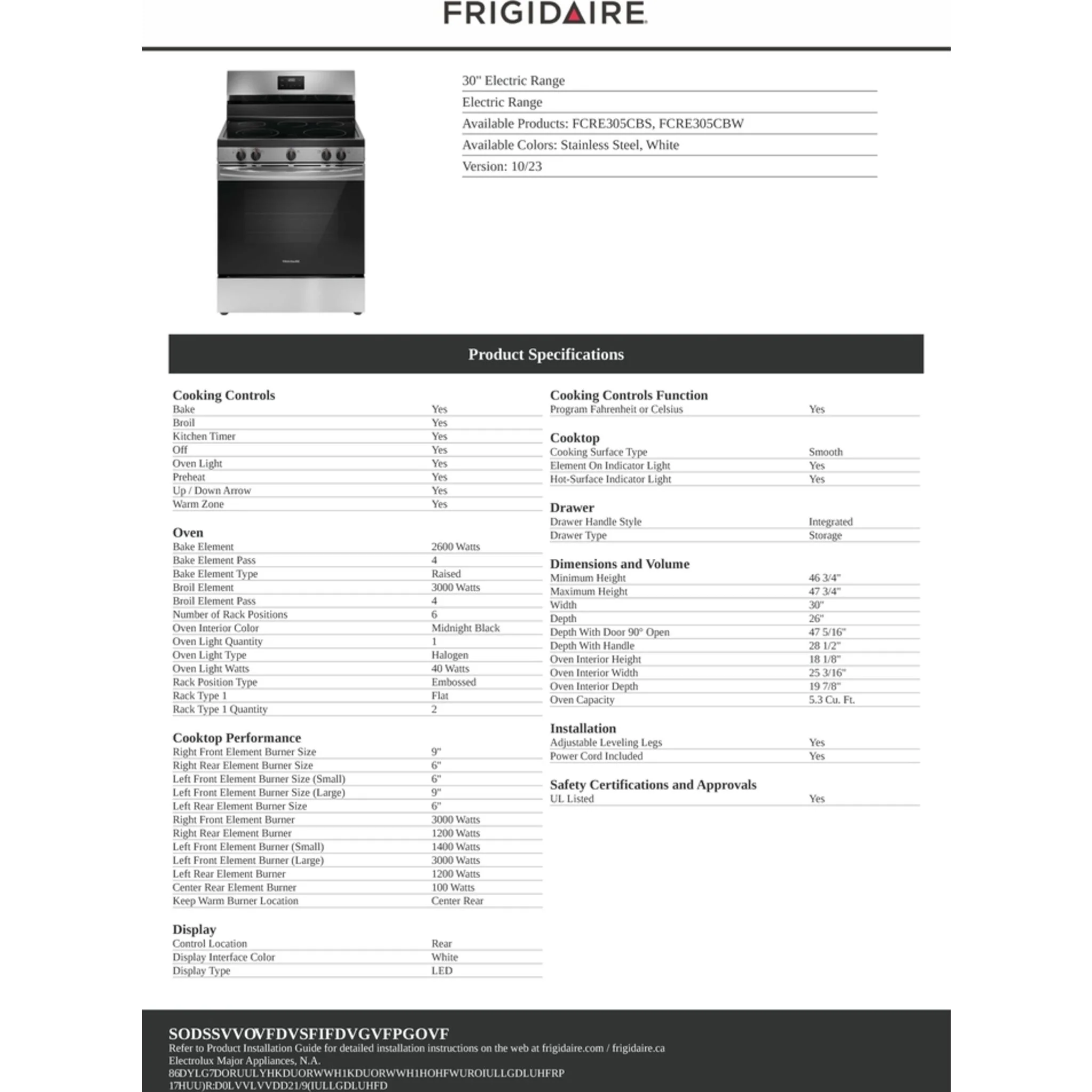 Frigidaire 30" Electric Range - Stainless Steel ( FCRE305CBS ) - Image 9