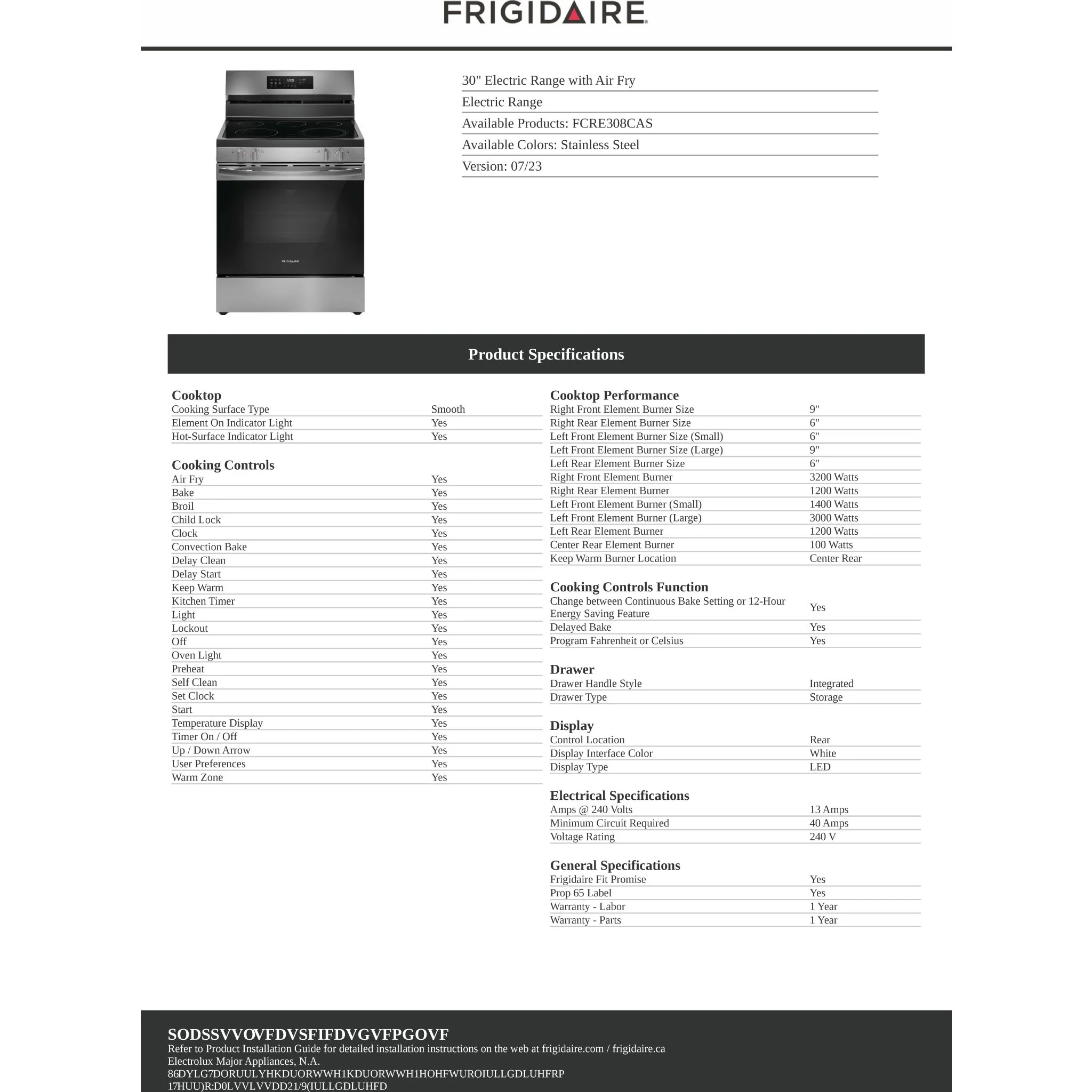 Frigidaire 30" Electric Range with Air Fry - Stainless Steel ( FCRE308CAS ) - Image 9