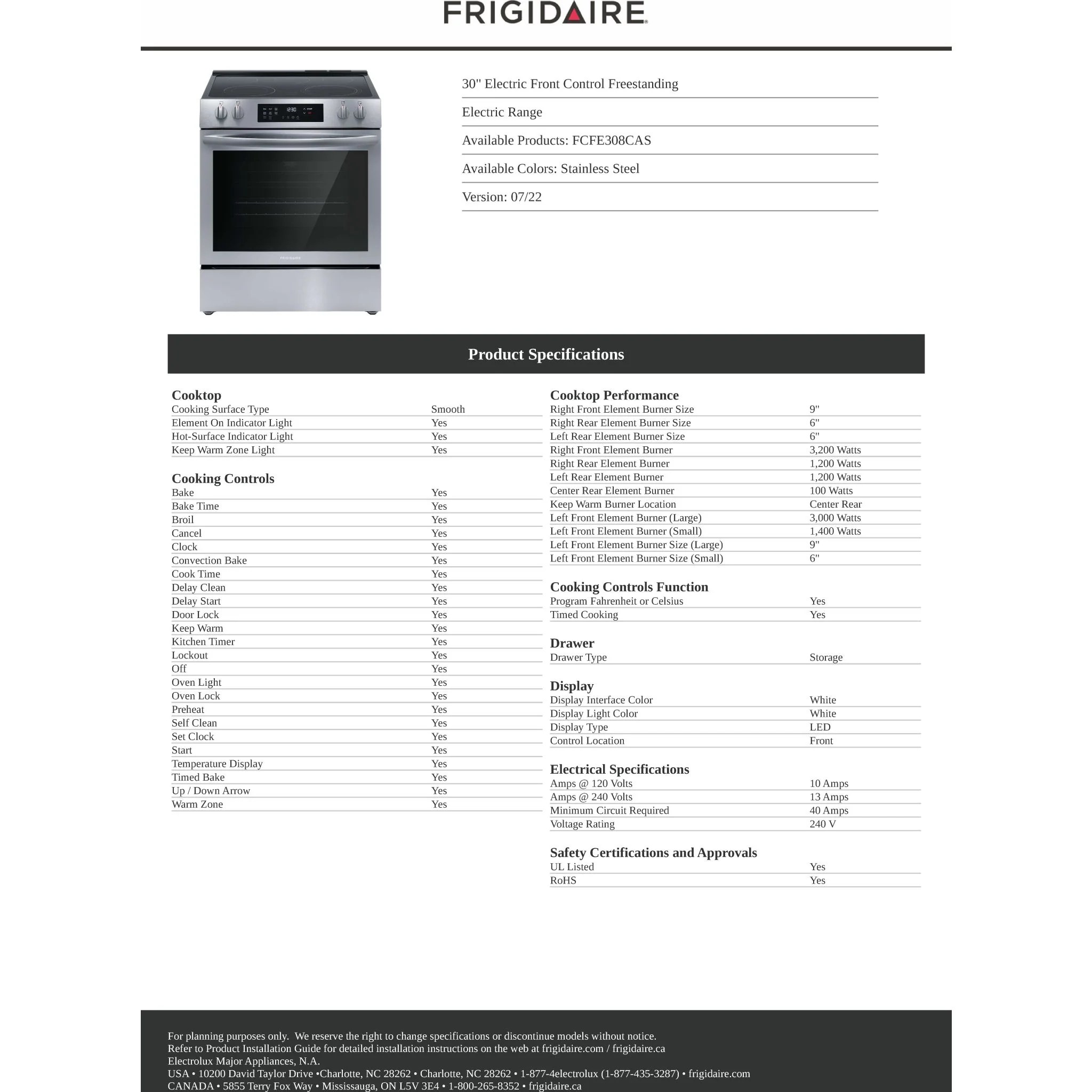Frigidaire 30" Front Control Electric Range - Stainless Steel ( FCFE308CAS ) - Image 10