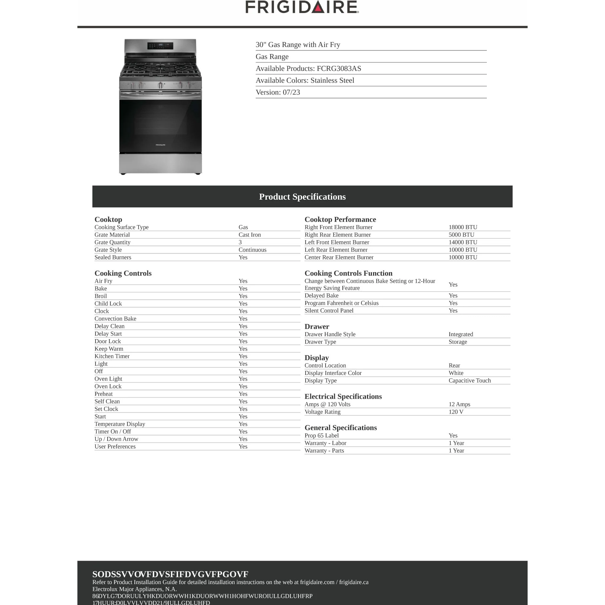 Frigidaire 30" Gas Range with Air Fry - Stainless Steel ( FCRG3083AS ) - Image 9