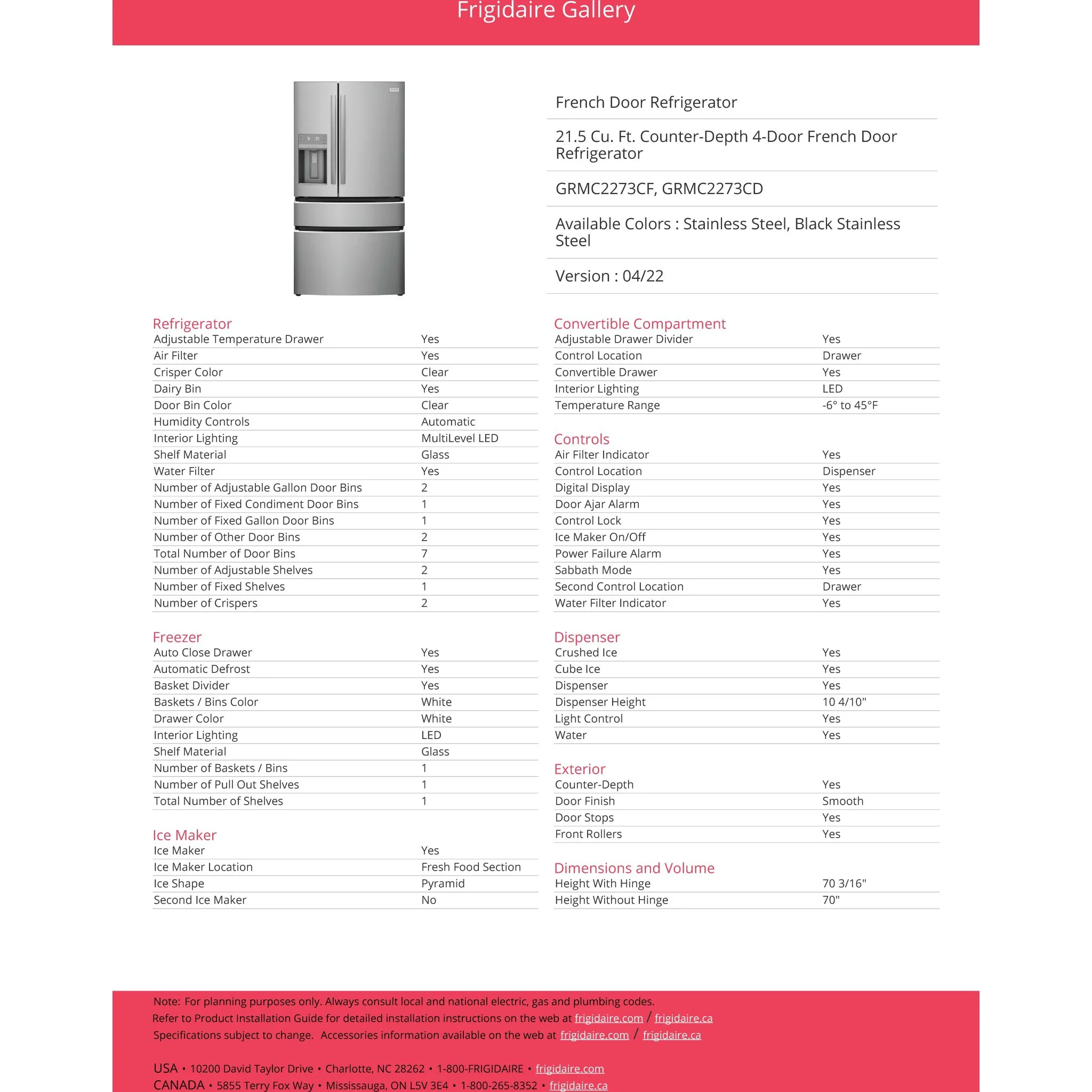 Frigidaire Gallery 22 Cu. Ft. Counter-Depth 4-Door French Door Refrigerator - Stainless Steel ( GRMC2273CF ) - Image 26