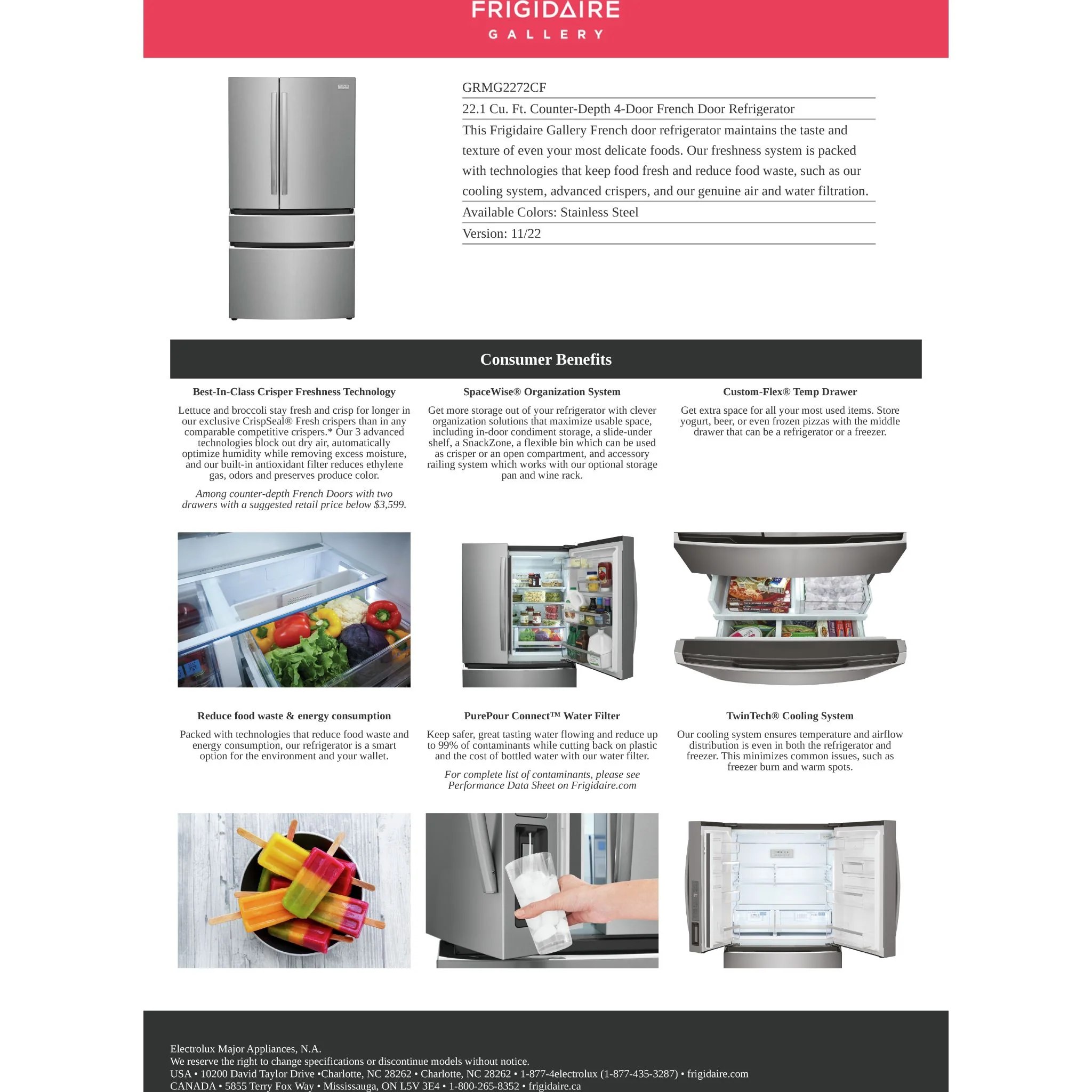 Frigidaire Gallery 22 Cu. Ft. Counter-Depth 4-Door French Door Refrigerator - Stainless Steel ( GRMG2272CF ) - Image 13