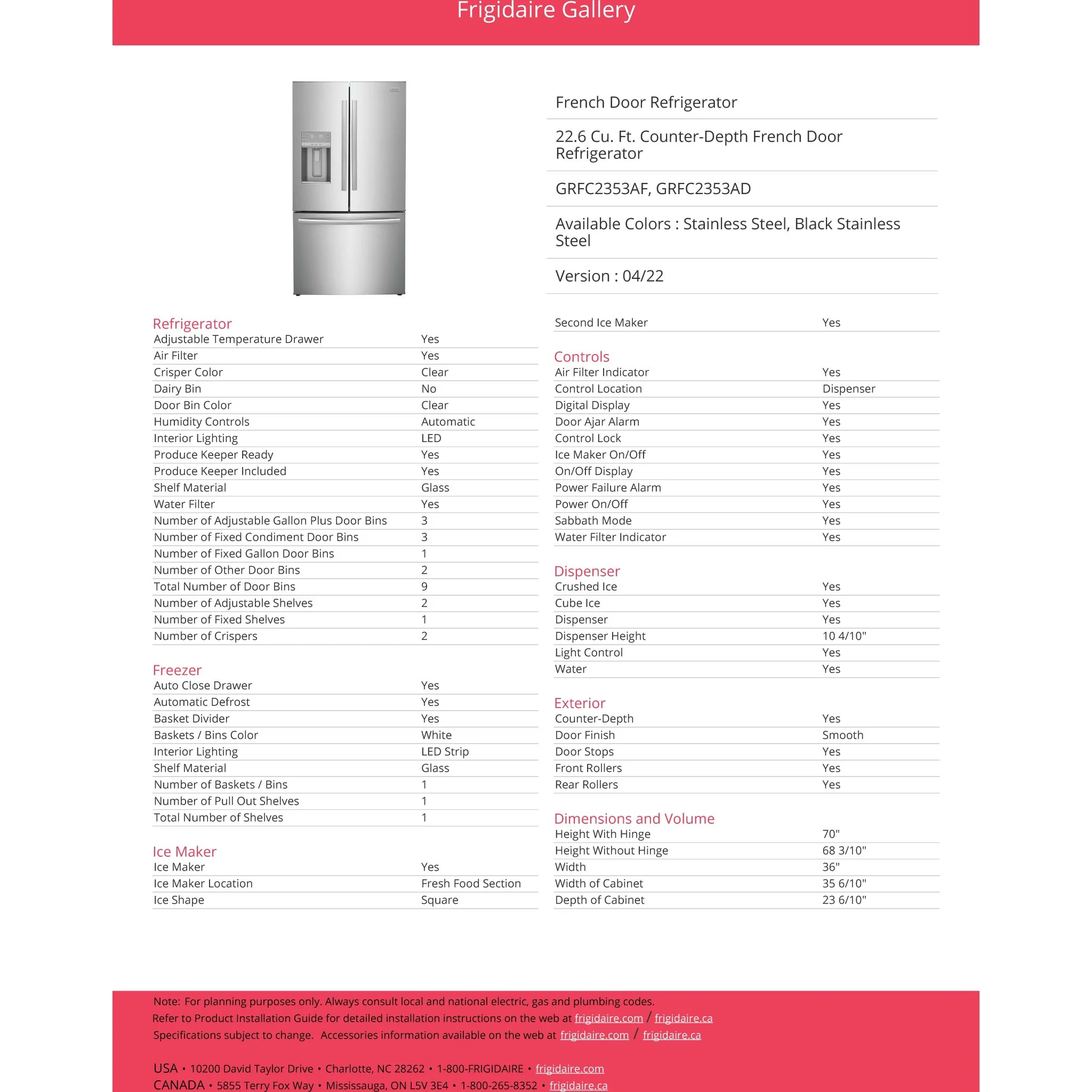 Frigidaire Gallery 23 Cu. Ft. Counter-Depth French Door Refrigerator - Stainless Steel ( GRFC2353AF ) - Image 13
