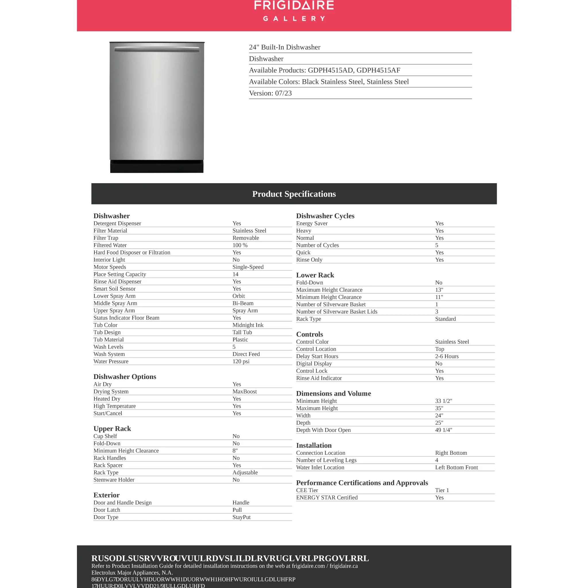 Frigidaire Gallery 24" Built-In Dishwasher - Black Stainless ( GDPH4515AD ) - Image 16
