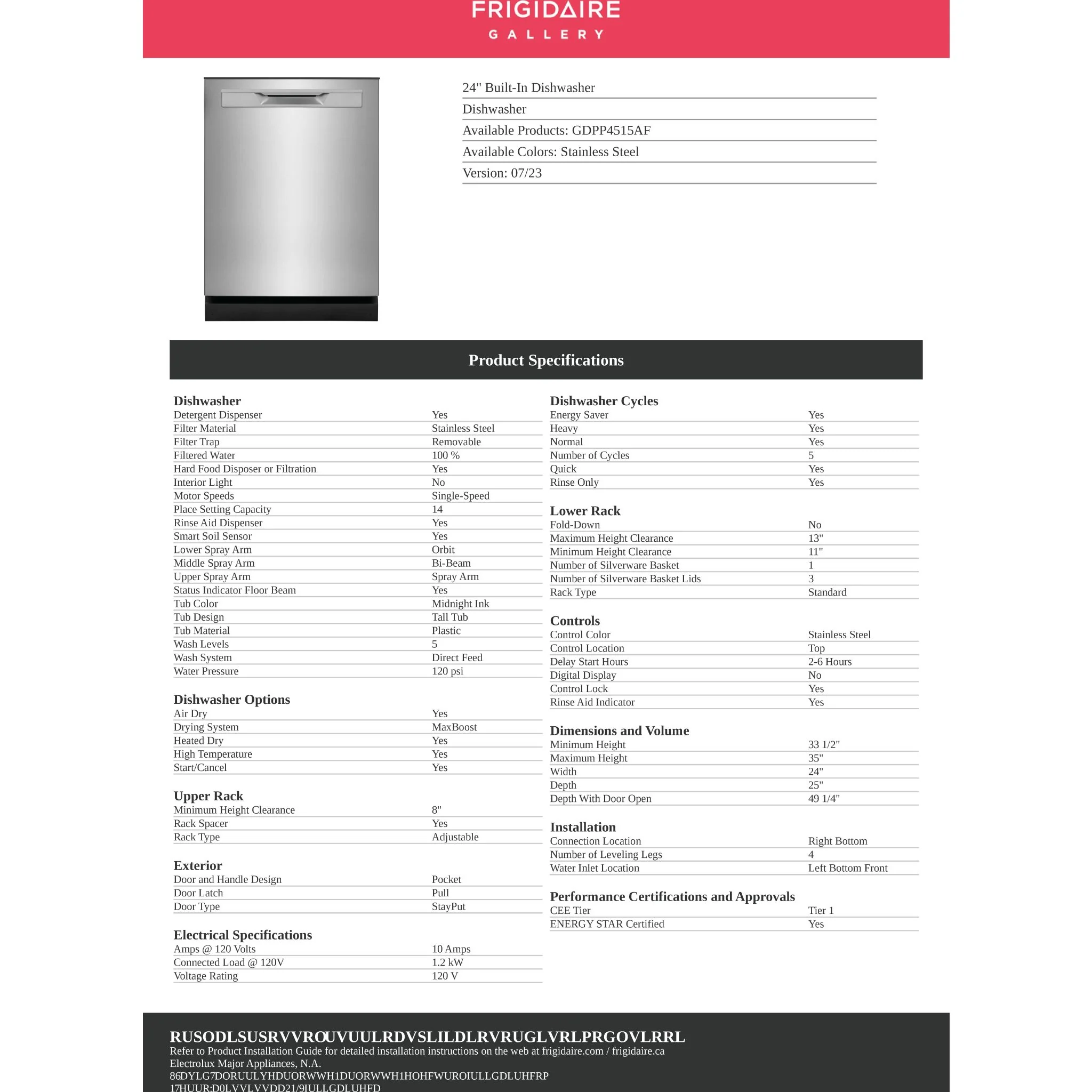 Frigidaire Gallery 24" Built-In Dishwasher - Stainless Steel ( GDPP4515AF ) - Image 18