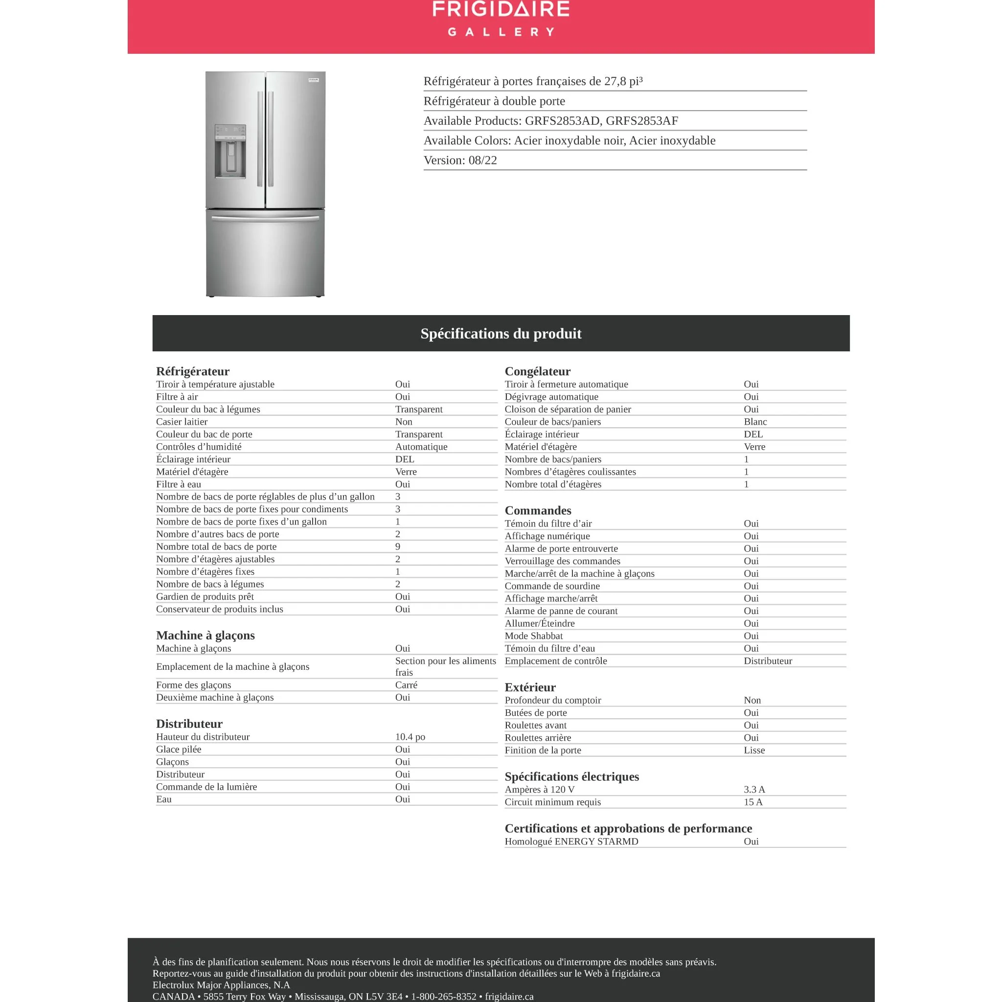 Frigidaire Gallery 28 Cu. Ft. Standard-Depth French Door Refrigerator - Black Stainless ( GRFS2853AD ) - Image 22