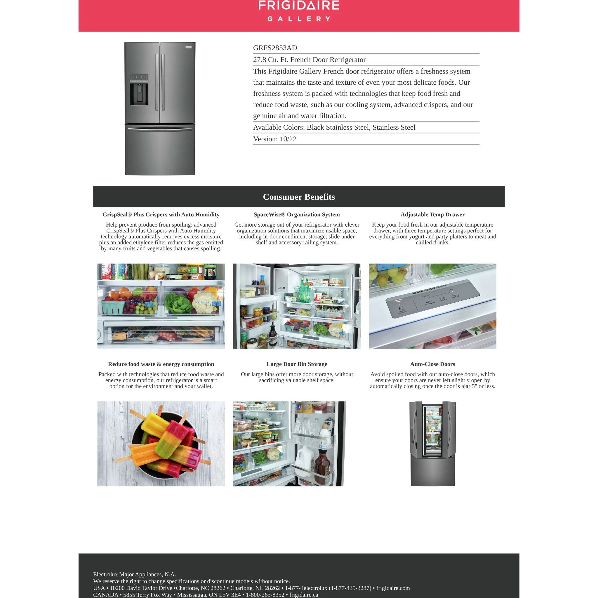 Frigidaire Gallery 28 Cu. Ft. Standard-Depth French Door Refrigerator - Black Stainless ( GRFS2853AD ) - Image 23