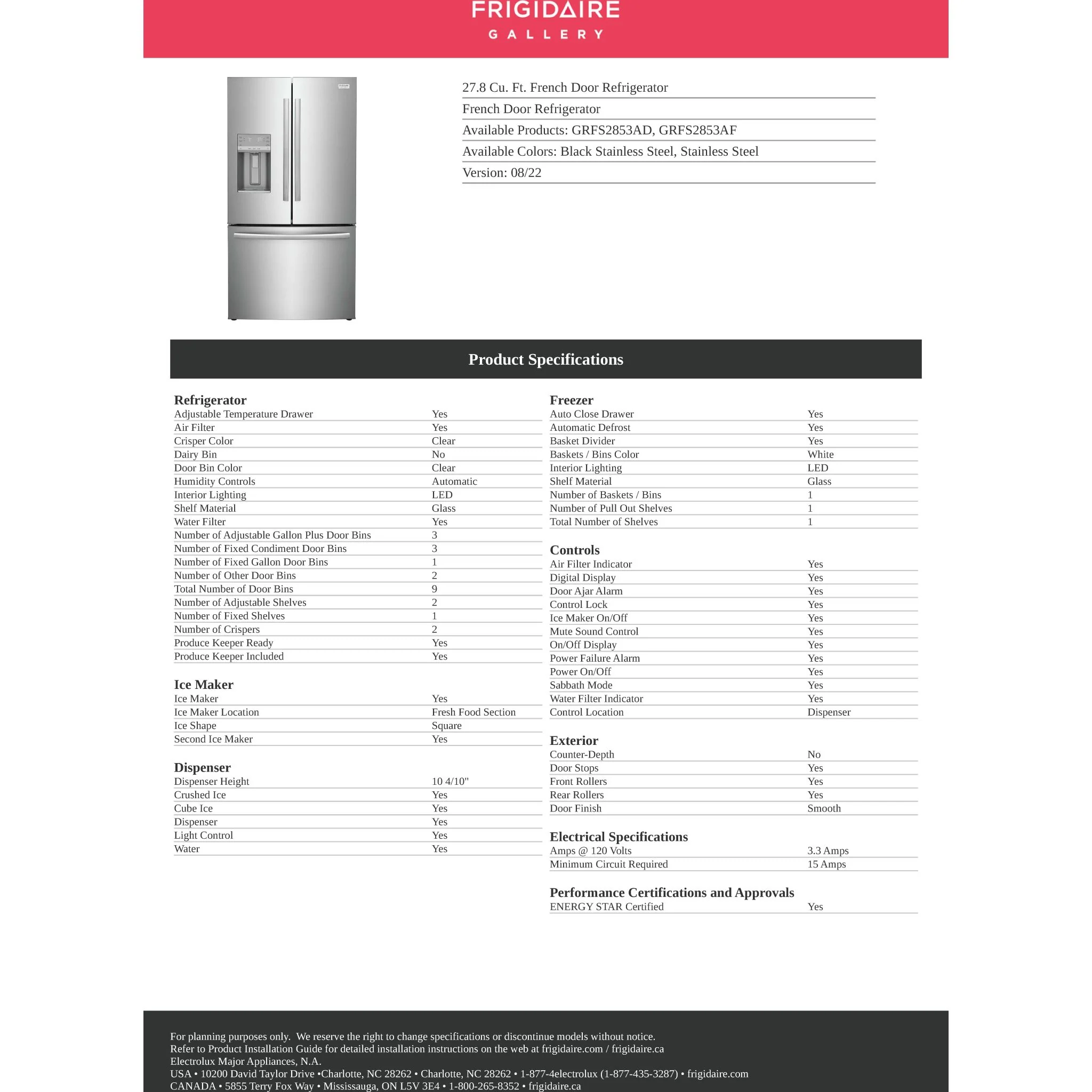 Frigidaire Gallery 28 Cu. Ft. Standard-Depth French Door Refrigerator - Stainless Steel ( GRFS2853AF ) - Image 19