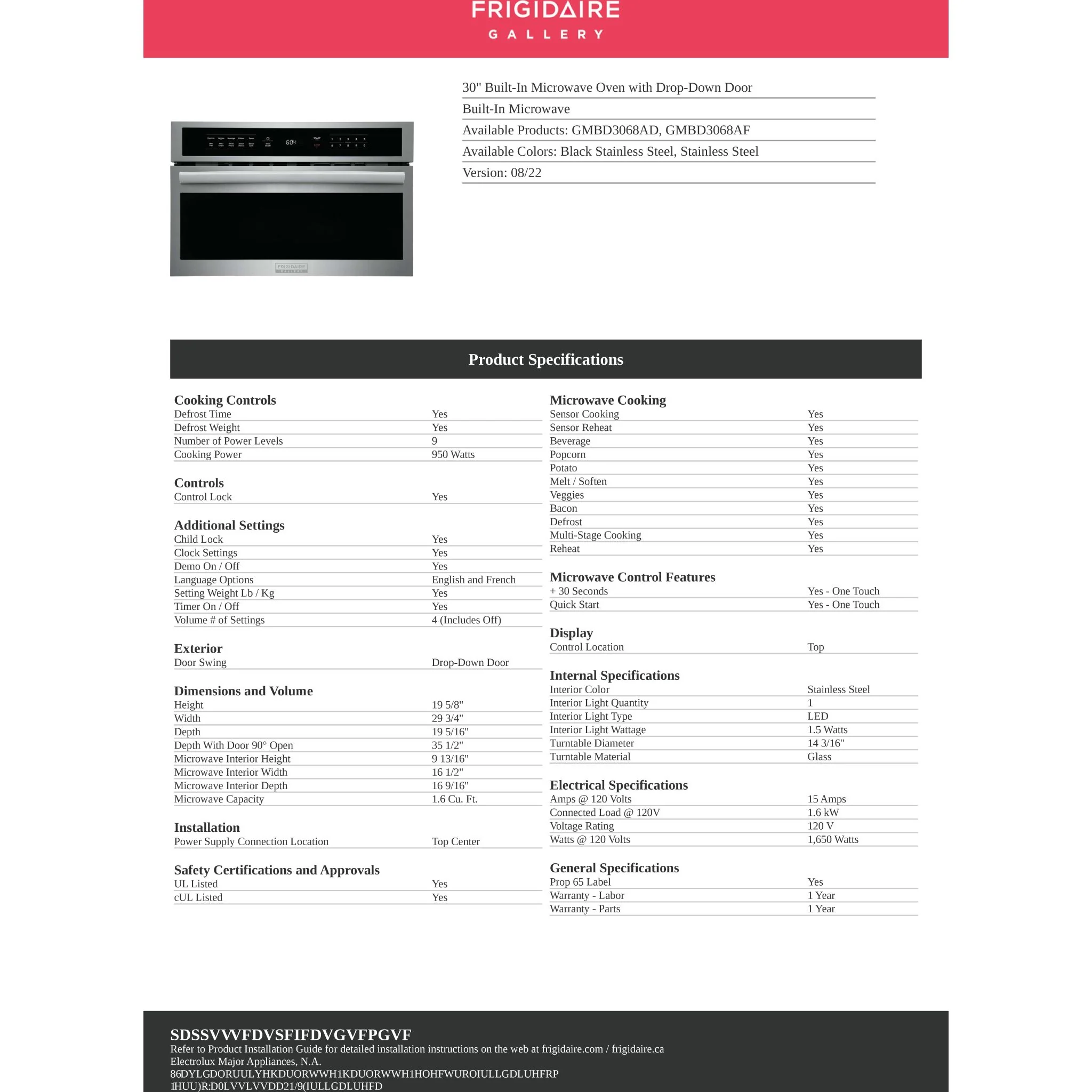 Frigidaire Gallery 30" Built-In Microwave Oven with Drop-Down Door - Black Stainless ( GMBD3068AD ) - Image 12