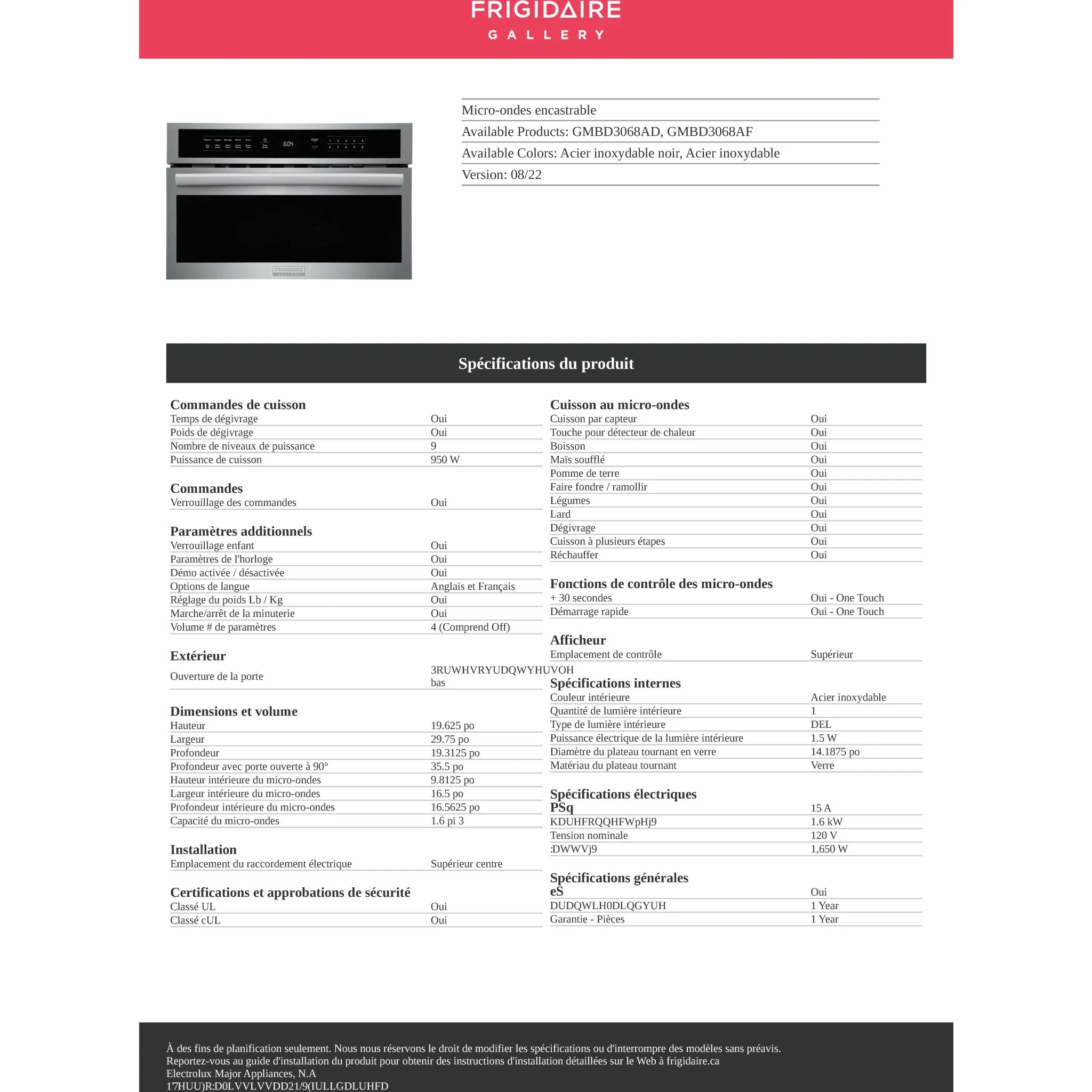 Frigidaire Gallery 30" Built-In Microwave Oven with Drop-Down Door - Black Stainless ( GMBD3068AD ) - Image 13