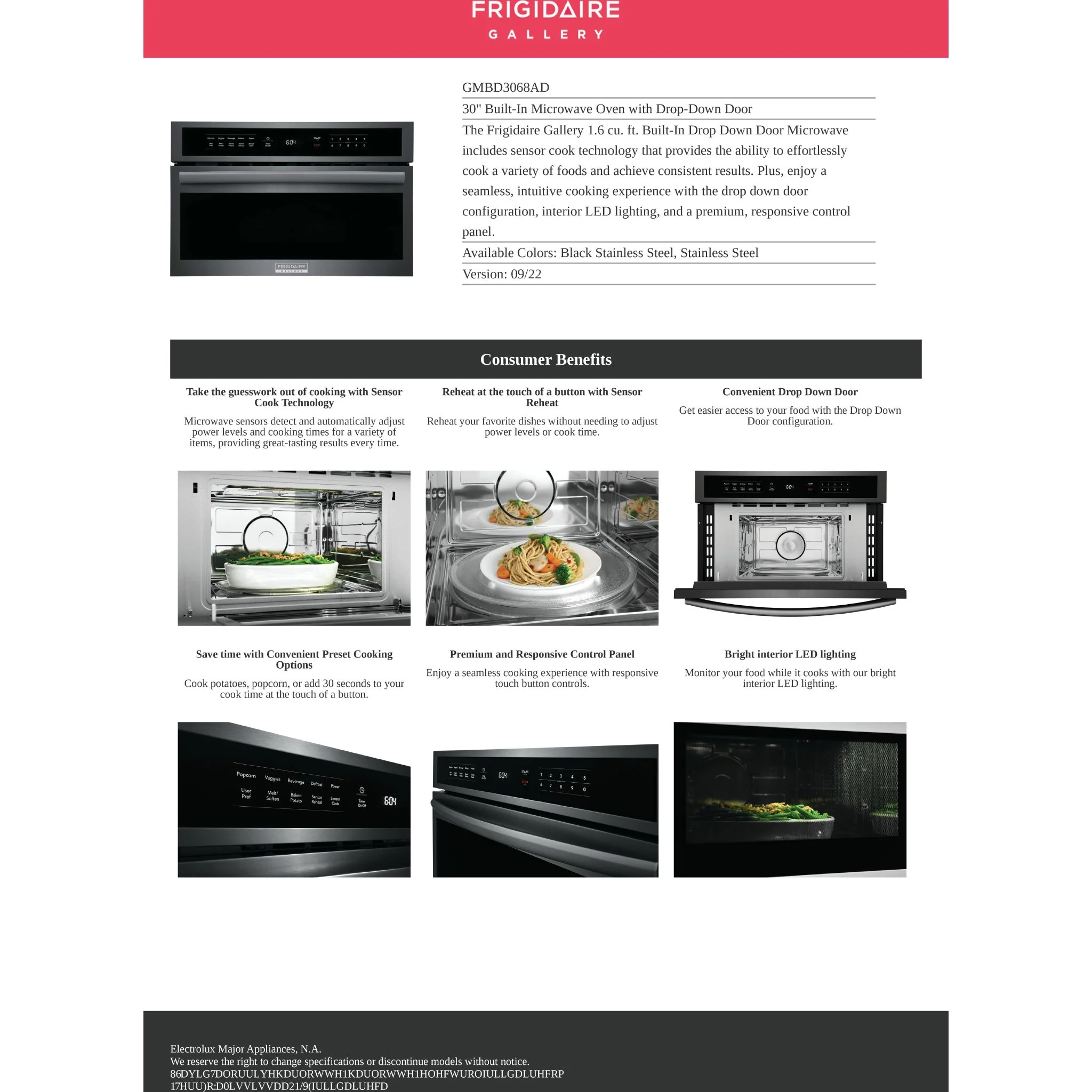 Frigidaire Gallery 30" Built-In Microwave Oven with Drop-Down Door - Black Stainless ( GMBD3068AD ) - Image 14