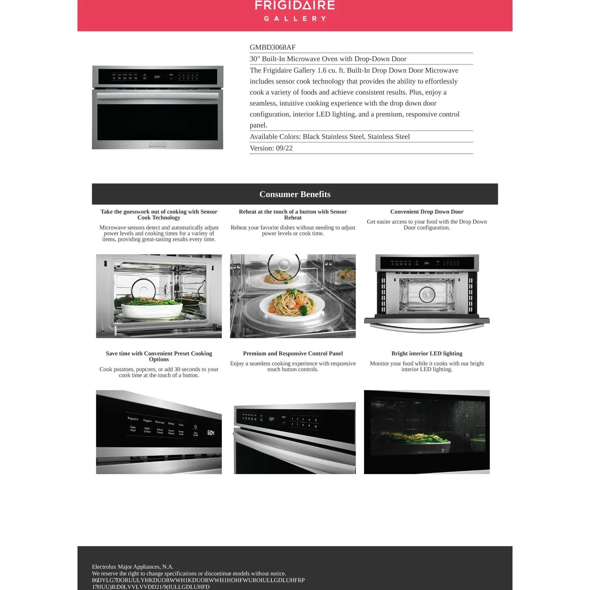 Frigidaire Gallery 30" Built-In Microwave Oven with Drop-Down Door - Stainless Steel ( GMBD3068AF ) - Image 13