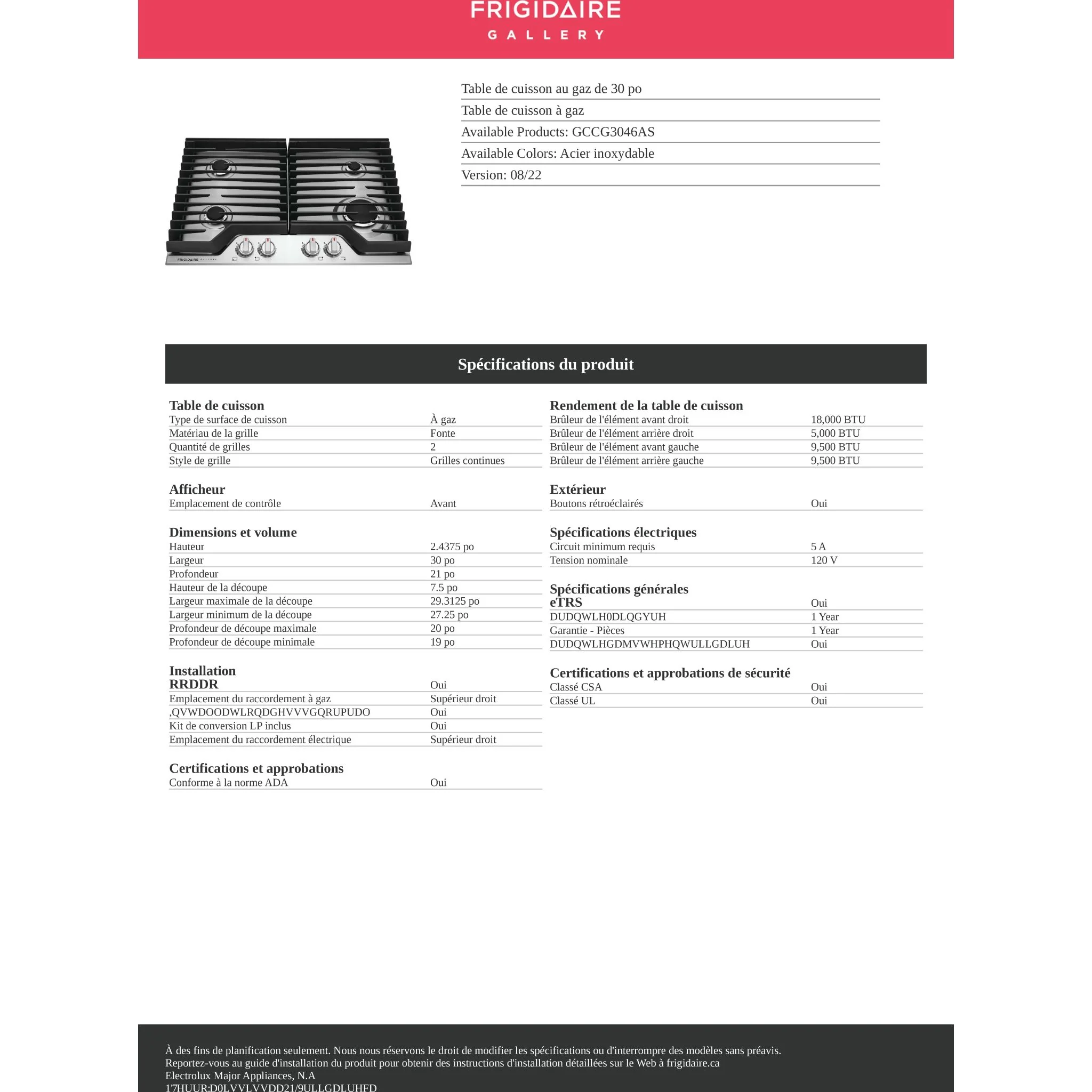 Frigidaire Gallery 30" Gas Cooktop - Stainless Steel ( GCCG3046AS ) - Image 12