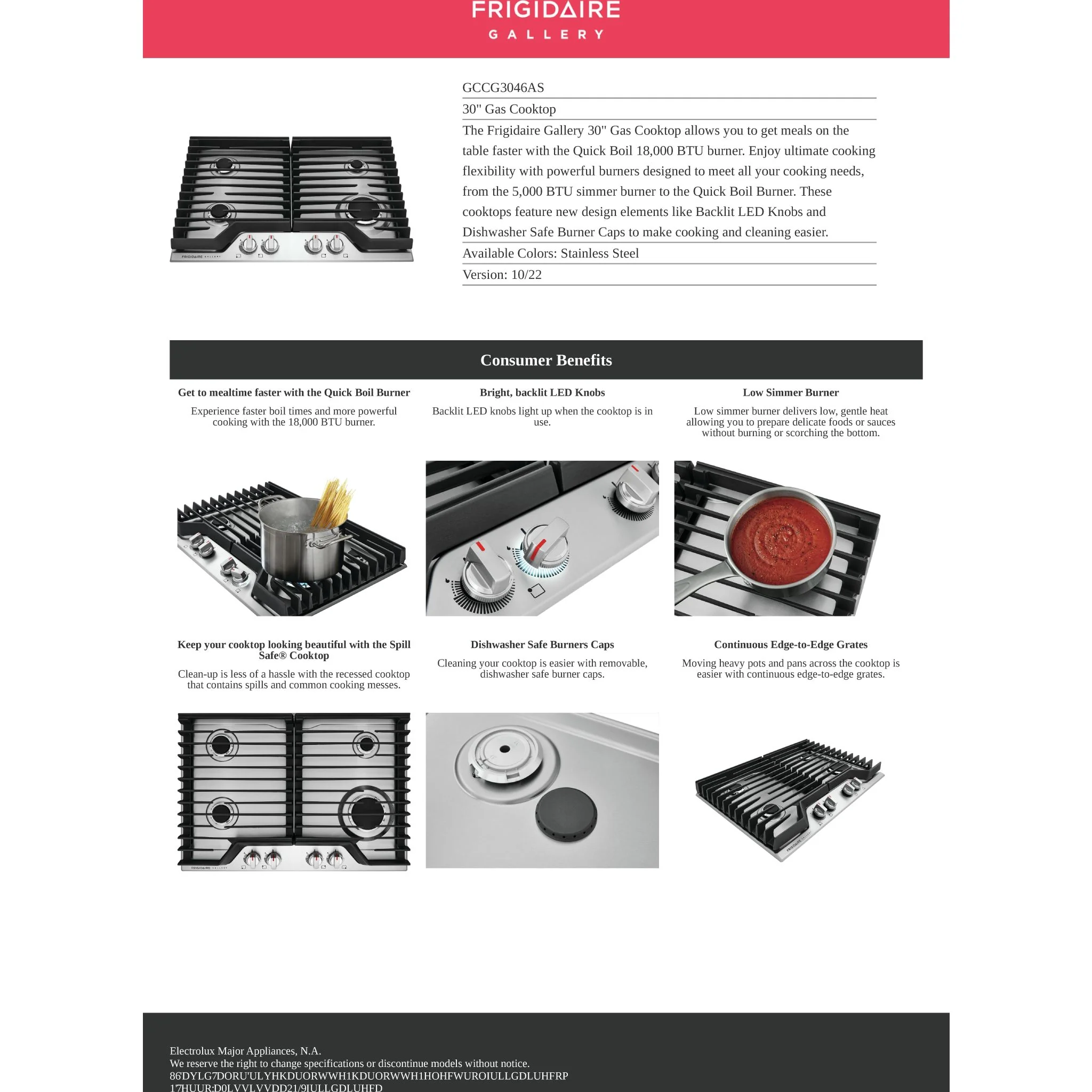 Frigidaire Gallery 30" Gas Cooktop - Stainless Steel ( GCCG3046AS ) - Image 13