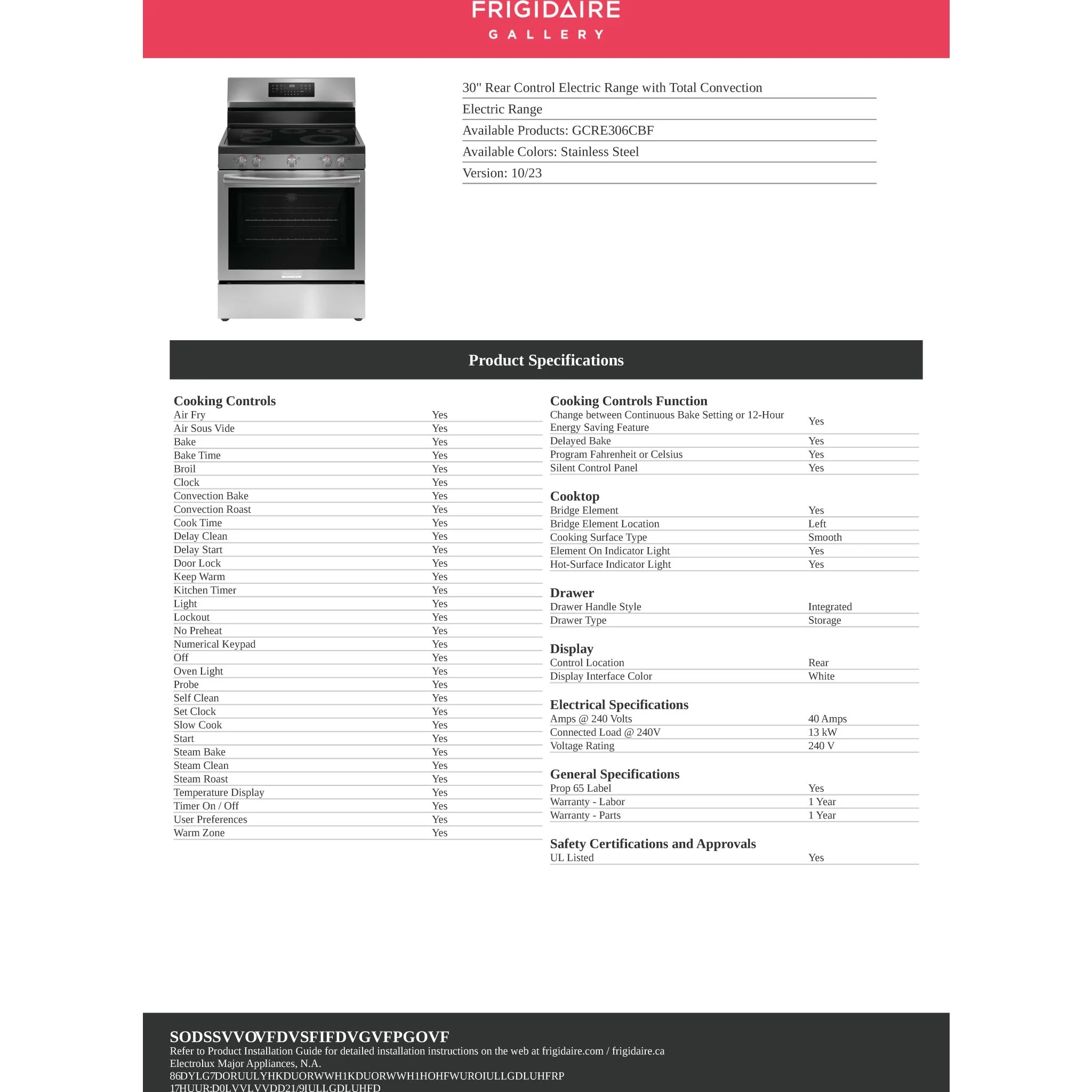 Frigidaire Gallery 30" Rear Control Electric Range with Total Convection - Stainless Steel ( GCRE306CBF ) - Image 16