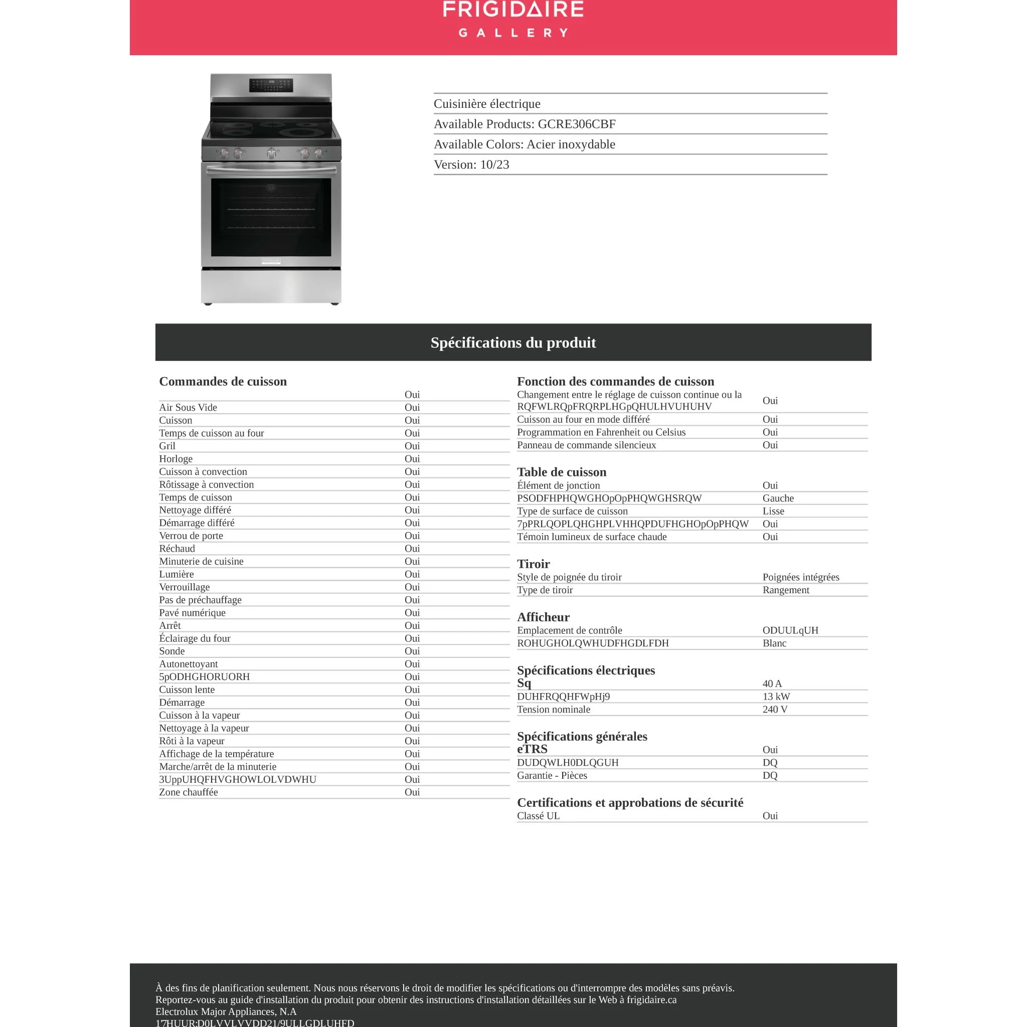 Frigidaire Gallery 30" Rear Control Electric Range with Total Convection - Stainless Steel ( GCRE306CBF ) - Image 18