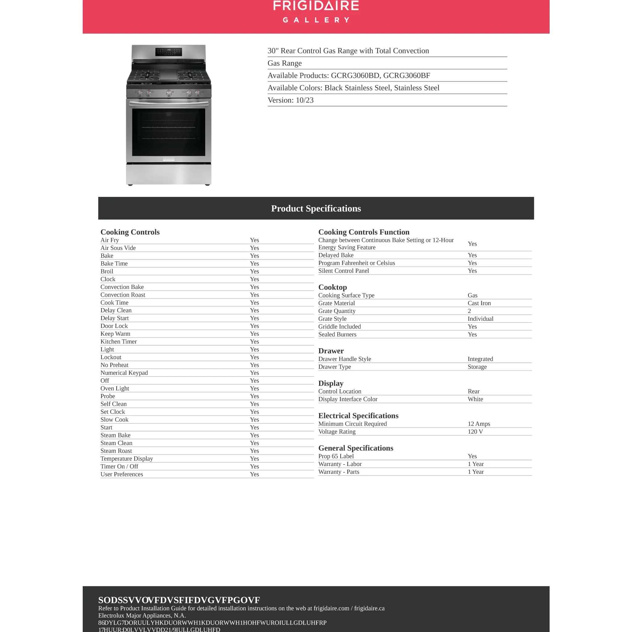 Frigidaire Gallery 30" Rear Control Gas Range with Total Convection - Black Stainless ( GCRG3060BD ) - Image 8