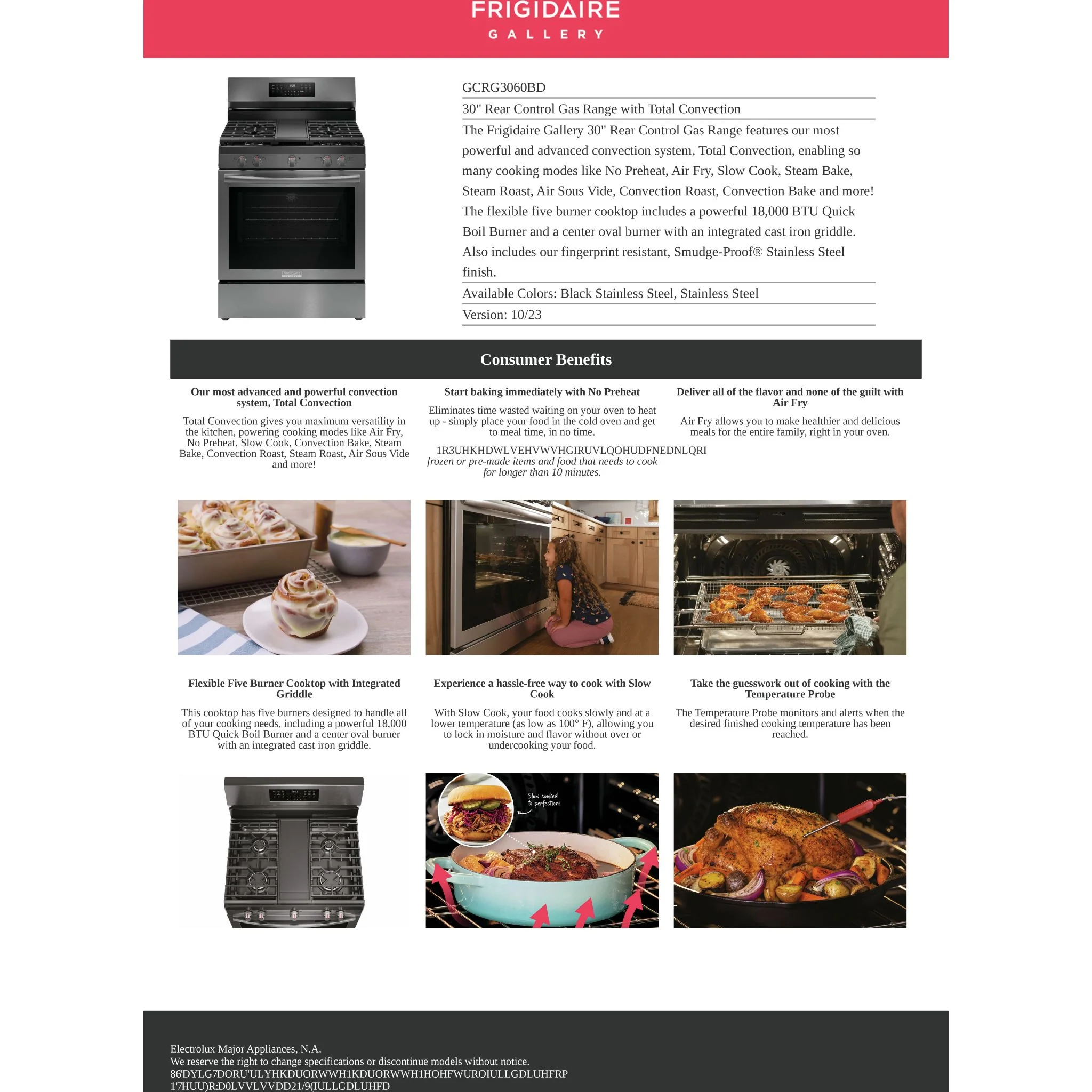 Frigidaire Gallery 30" Rear Control Gas Range with Total Convection - Black Stainless ( GCRG3060BD ) - Image 9