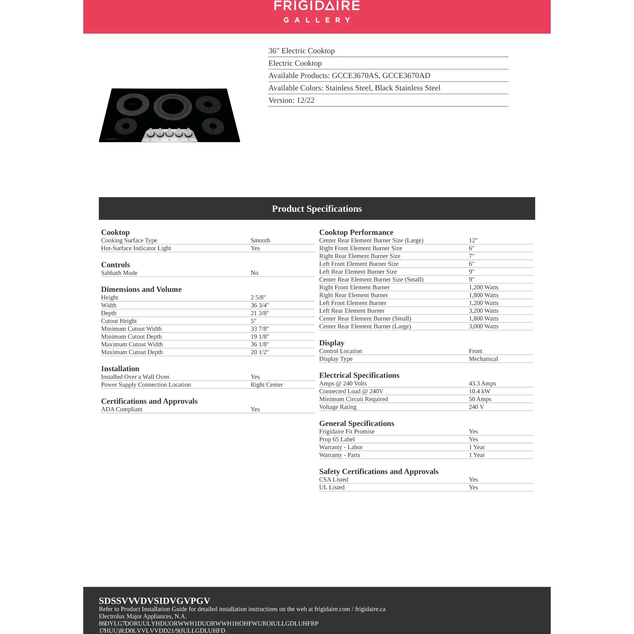 Frigidaire Gallery 36" Electric Cooktop - Black Stainless ( GCCE3670AD ) - Image 9