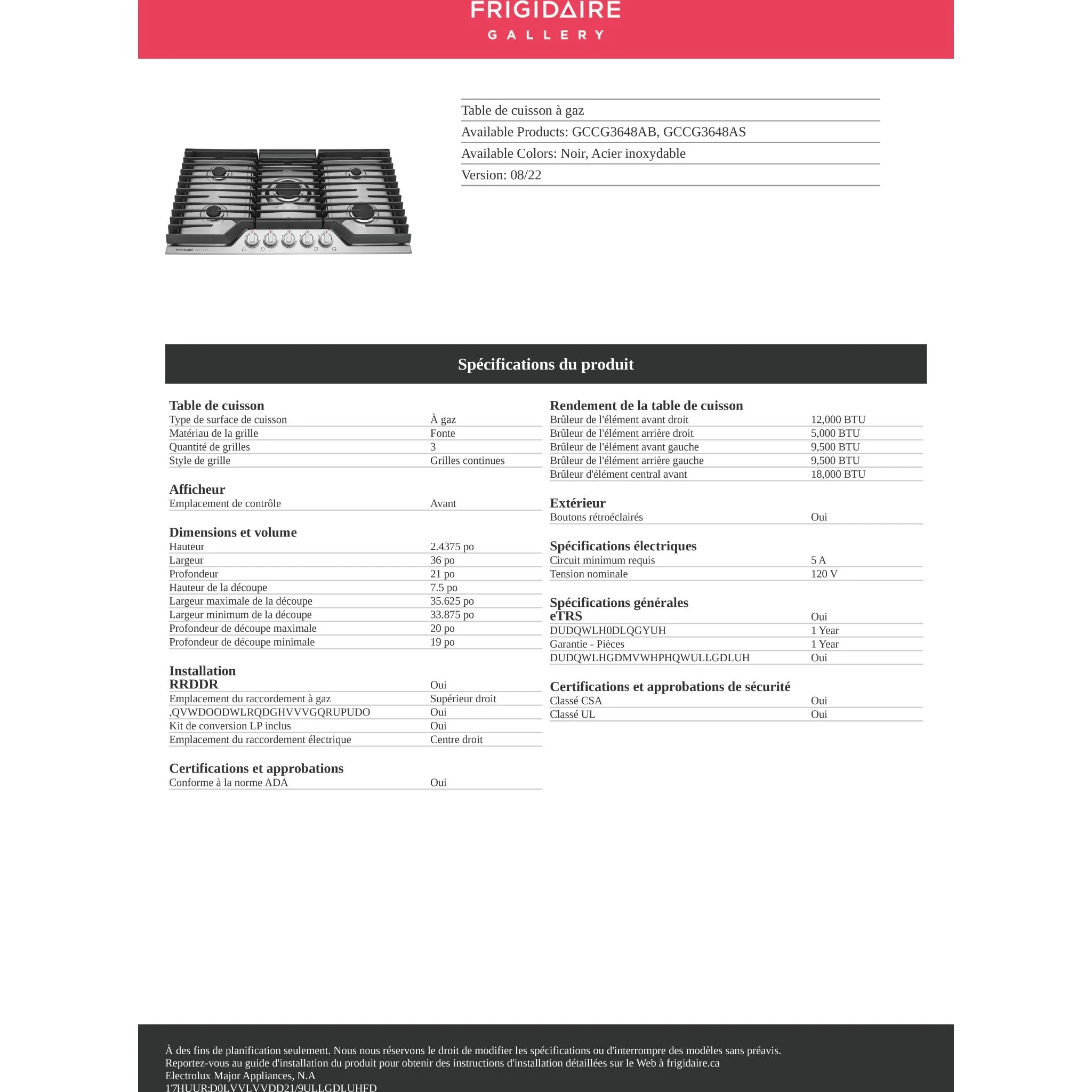 Frigidaire Gallery 36" Gas Cooktop - Stainless Steel ( GCCG3648AS ) - Image 12
