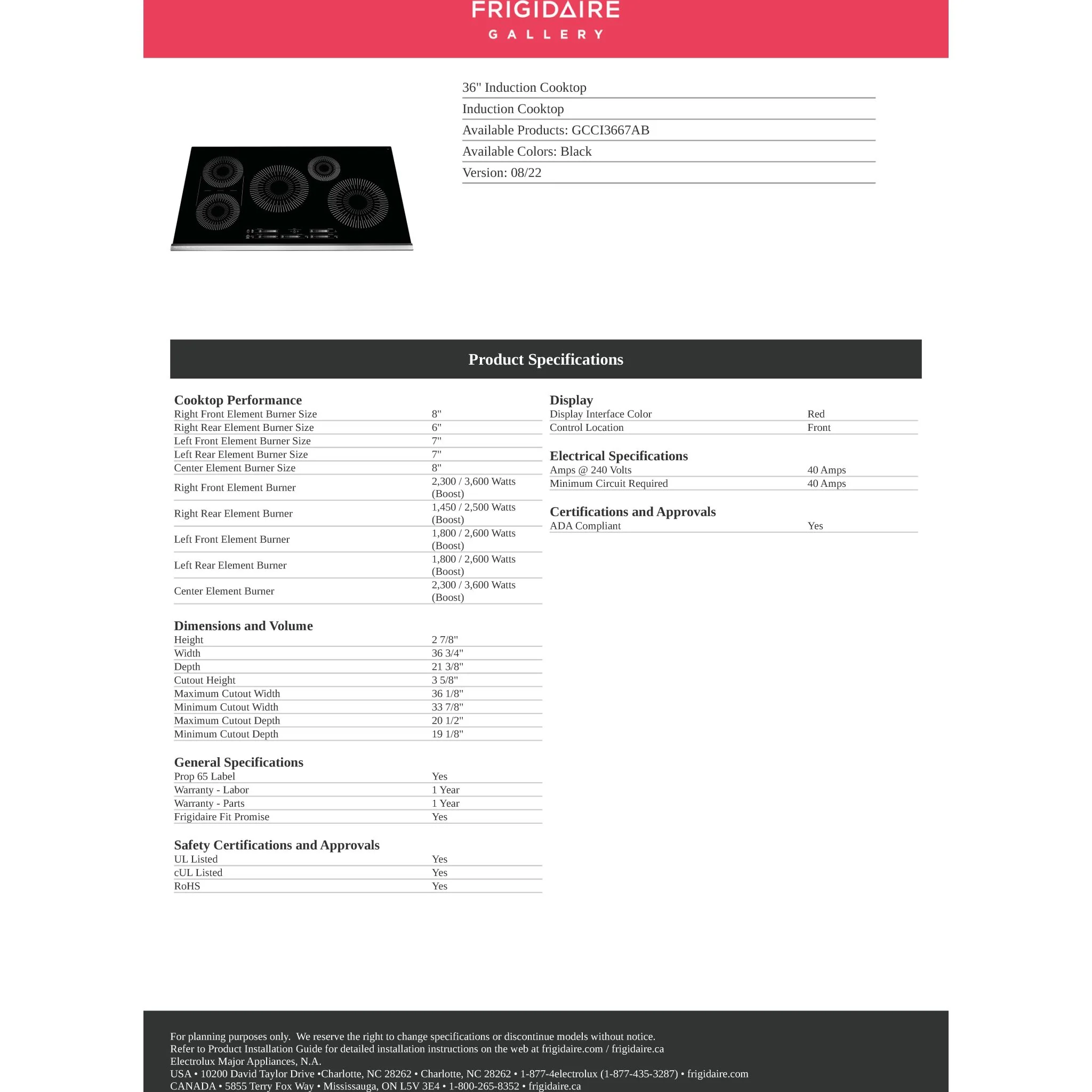 Frigidaire Gallery 36" Induction Cooktop - Black ( GCCI3667AB ) - Image 11