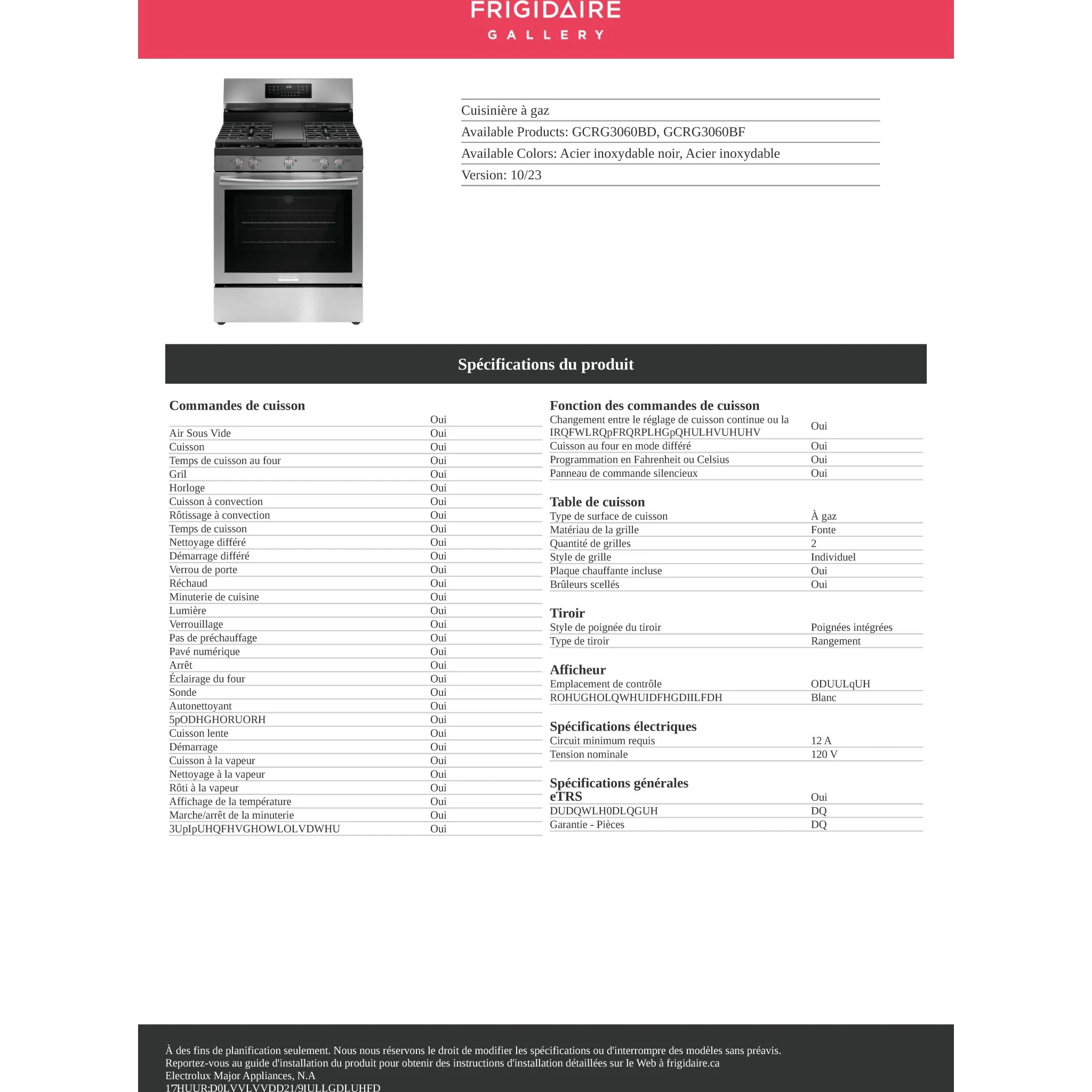 Frigidaire Gallery Gas Range (GCRG3060BF) - Smudgeproof Stainless Steel - Image 9