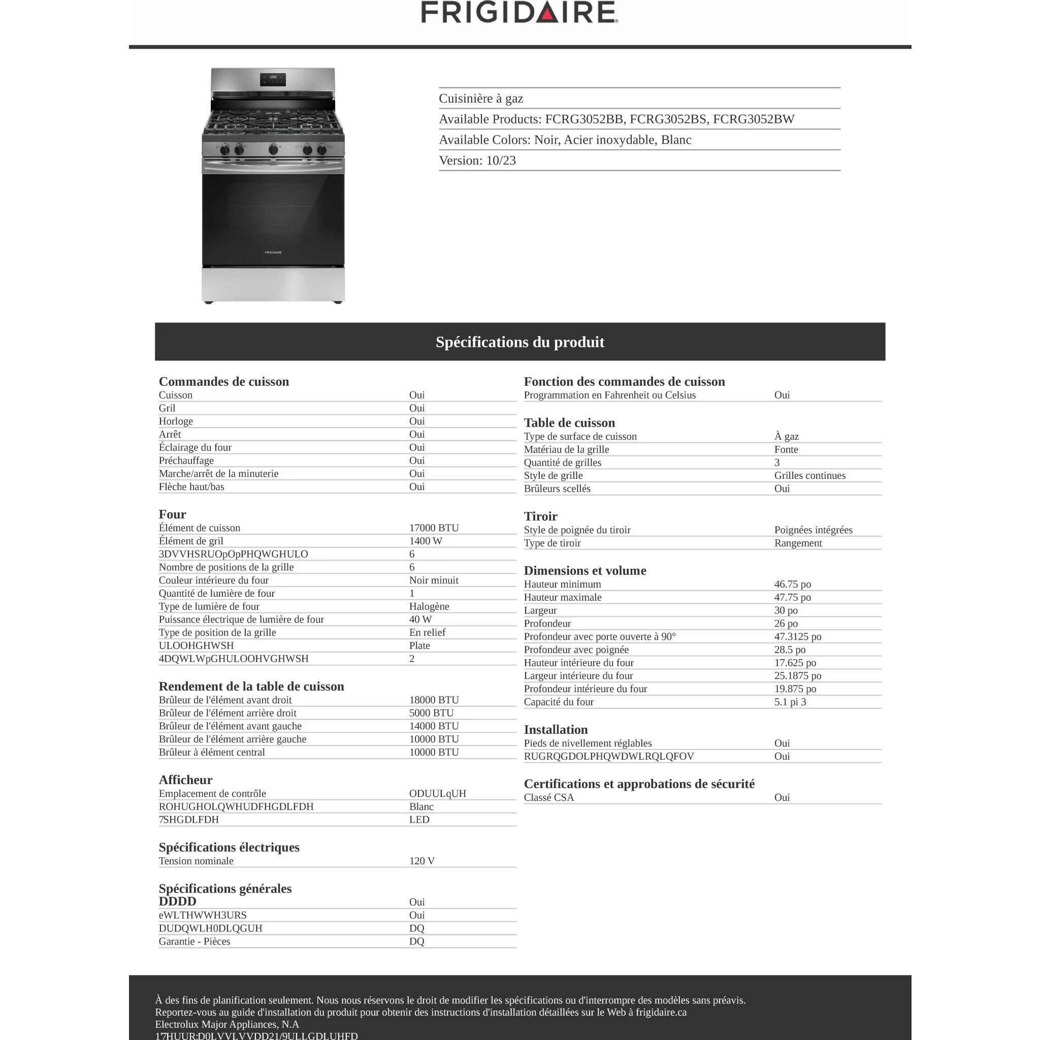 Frigidaire Gas Range (FCRG3052BS) - Stainless Steel - Image 10