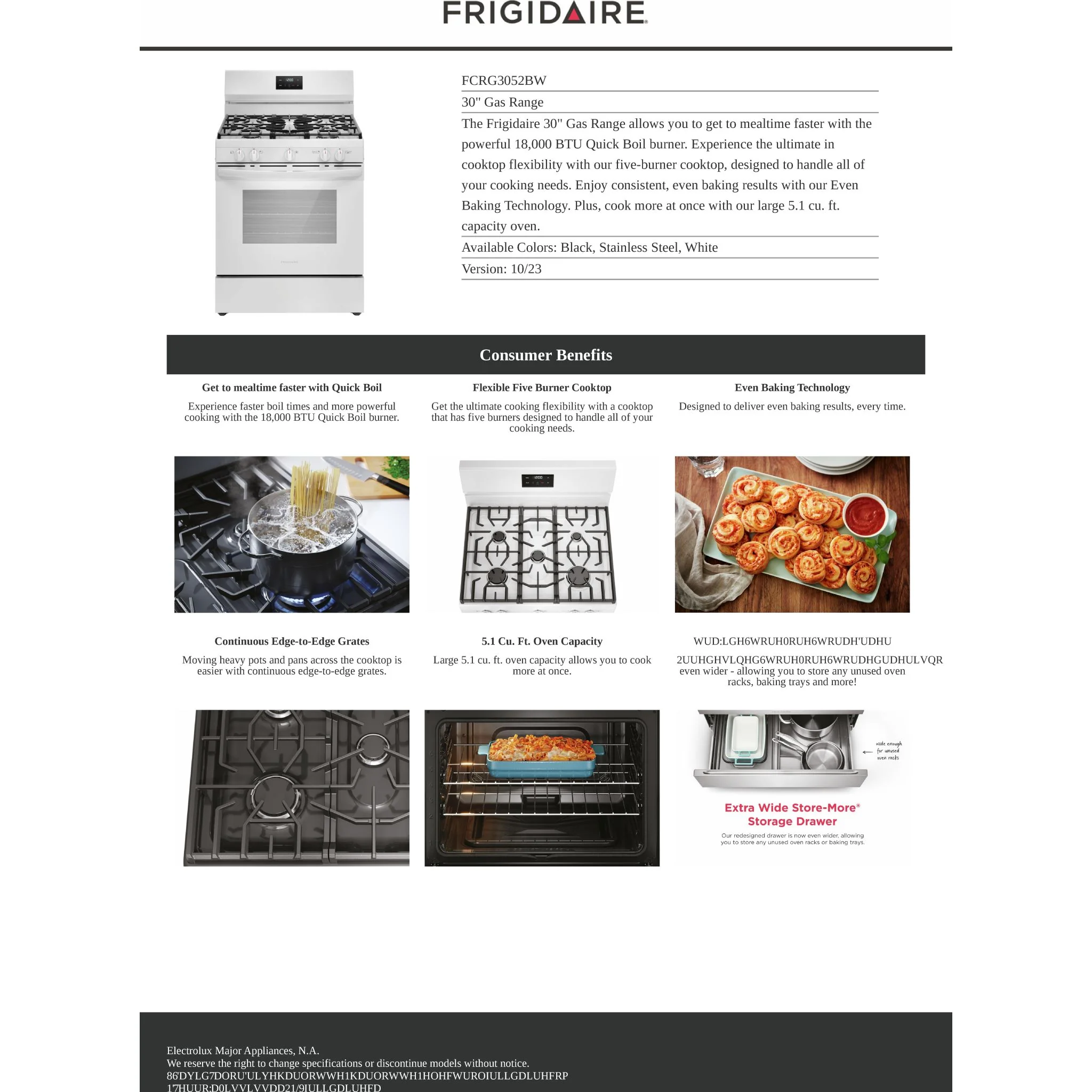 Frigidaire Gas Range (FCRG3052BW) - White - Image 9