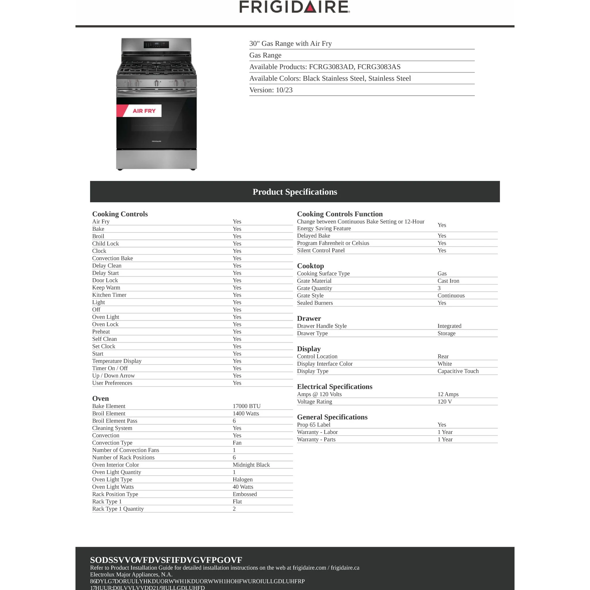 Frigidaire Gas Range (FCRG3083AD) - Black Stainless Steel - Image 10