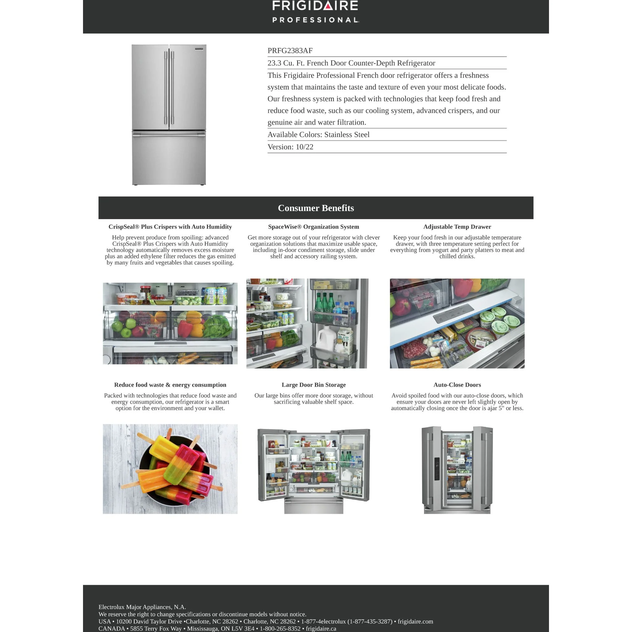 Frigidaire Professional 23 Cu. Ft. Counter-Depth French Door Refrigerator - Stainless Steel ( PRFG2383AF ) - Image 20