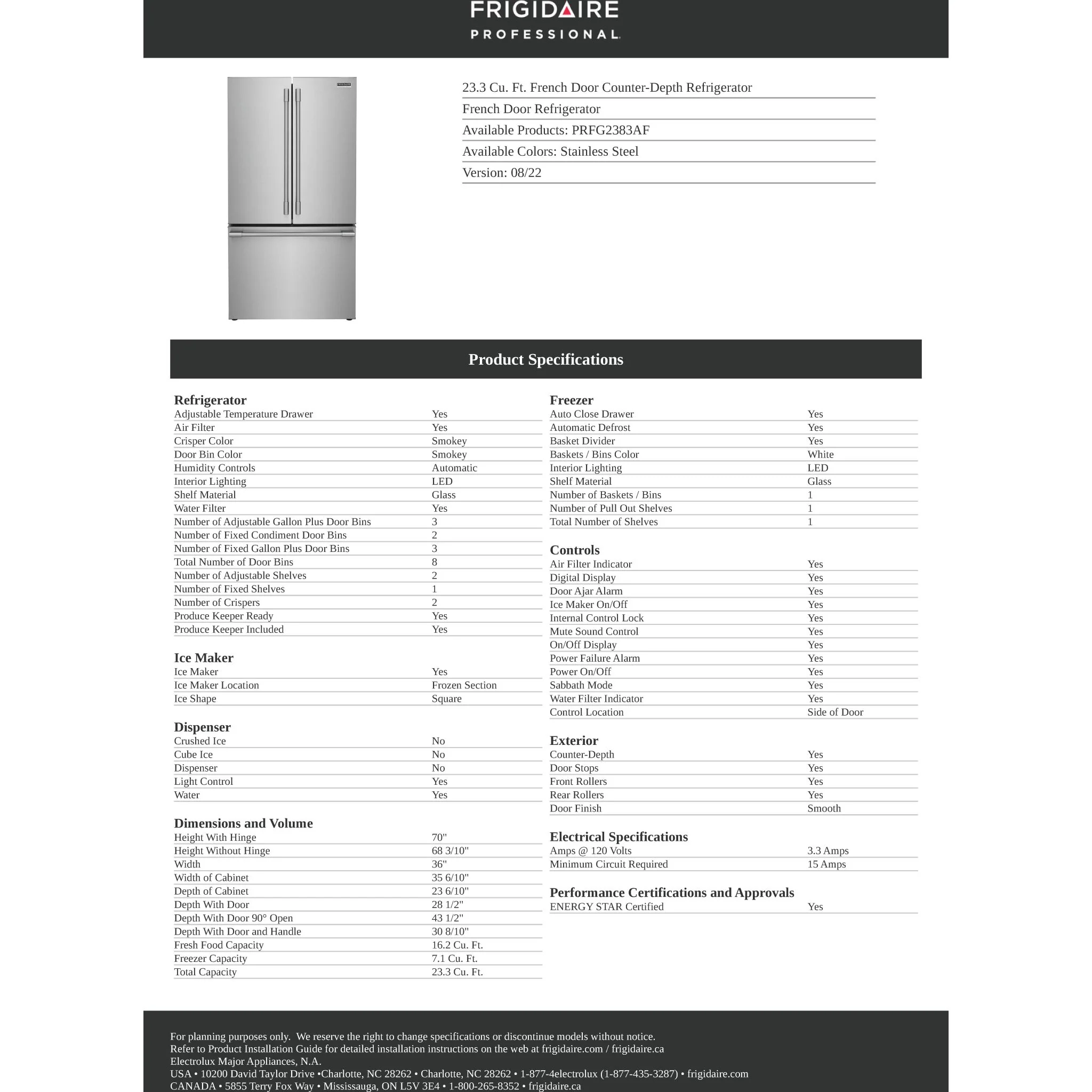 Frigidaire Professional 23 Cu. Ft. Counter-Depth French Door Refrigerator - Stainless Steel ( PRFG2383AF ) - Image 21