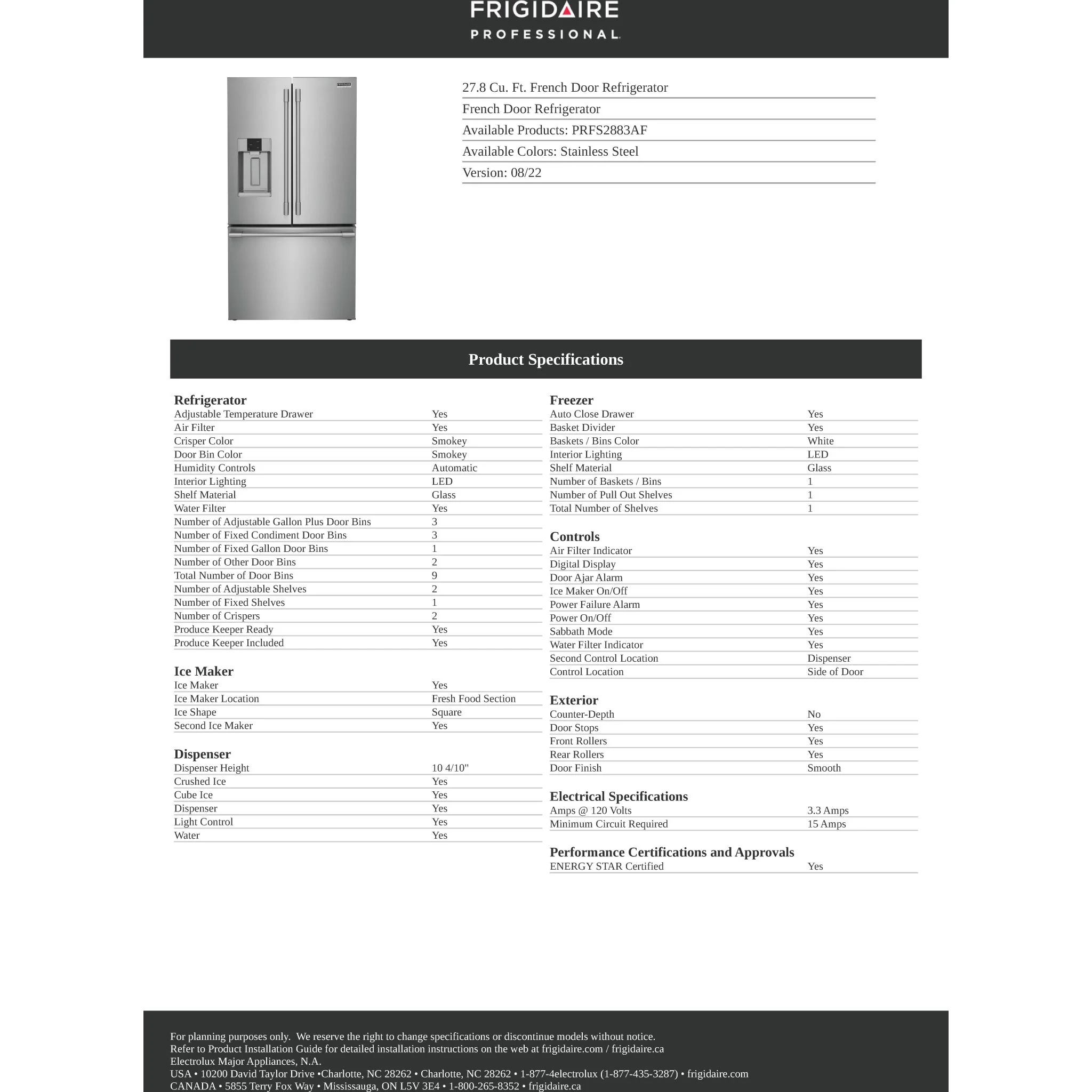 Frigidaire Professional 28 Cu. Ft. Standard-Depth French Door Refrigerator - Stainless Steel ( PRFS2883AF ) - Image 20