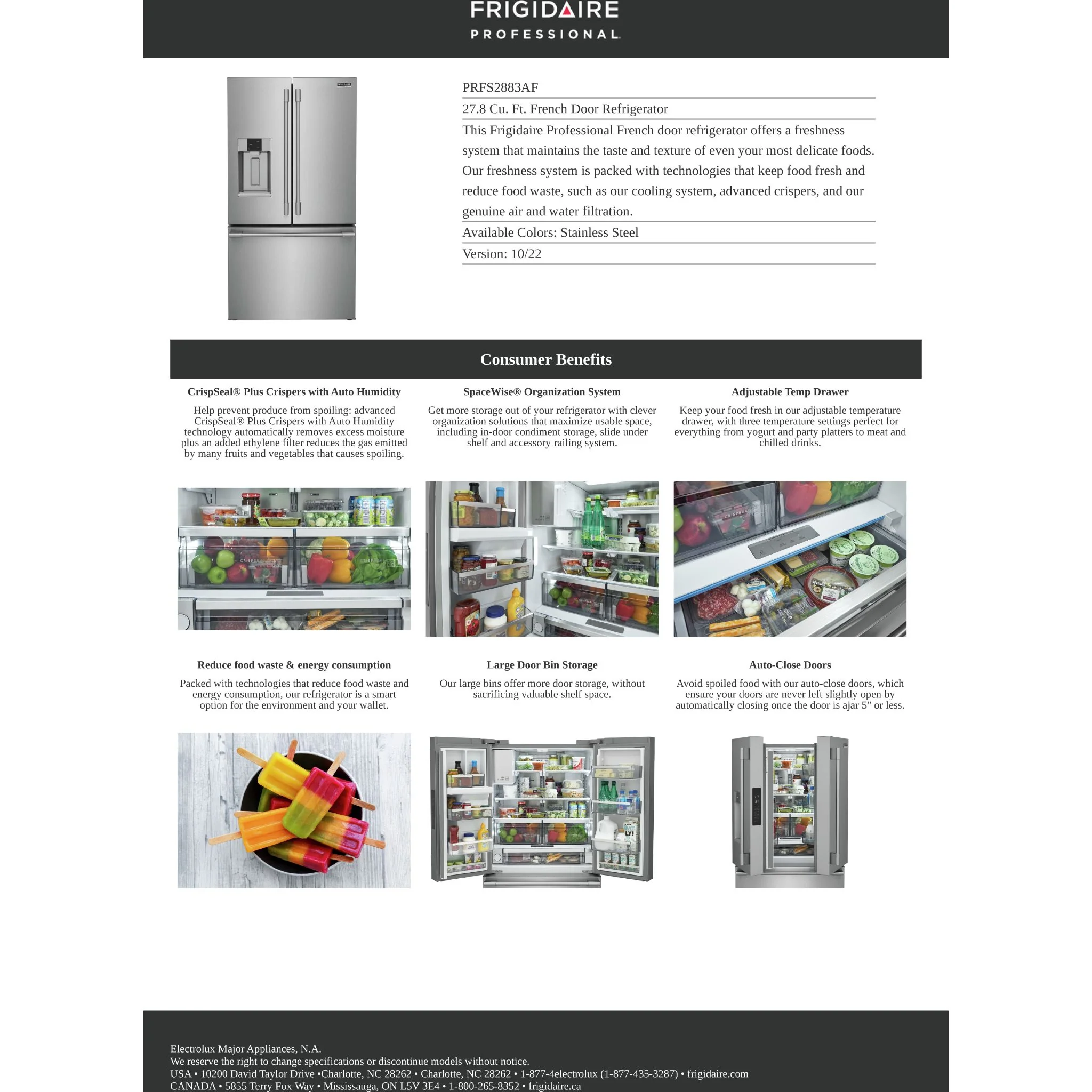 Frigidaire Professional 28 Cu. Ft. Standard-Depth French Door Refrigerator - Stainless Steel ( PRFS2883AF ) - Image 21