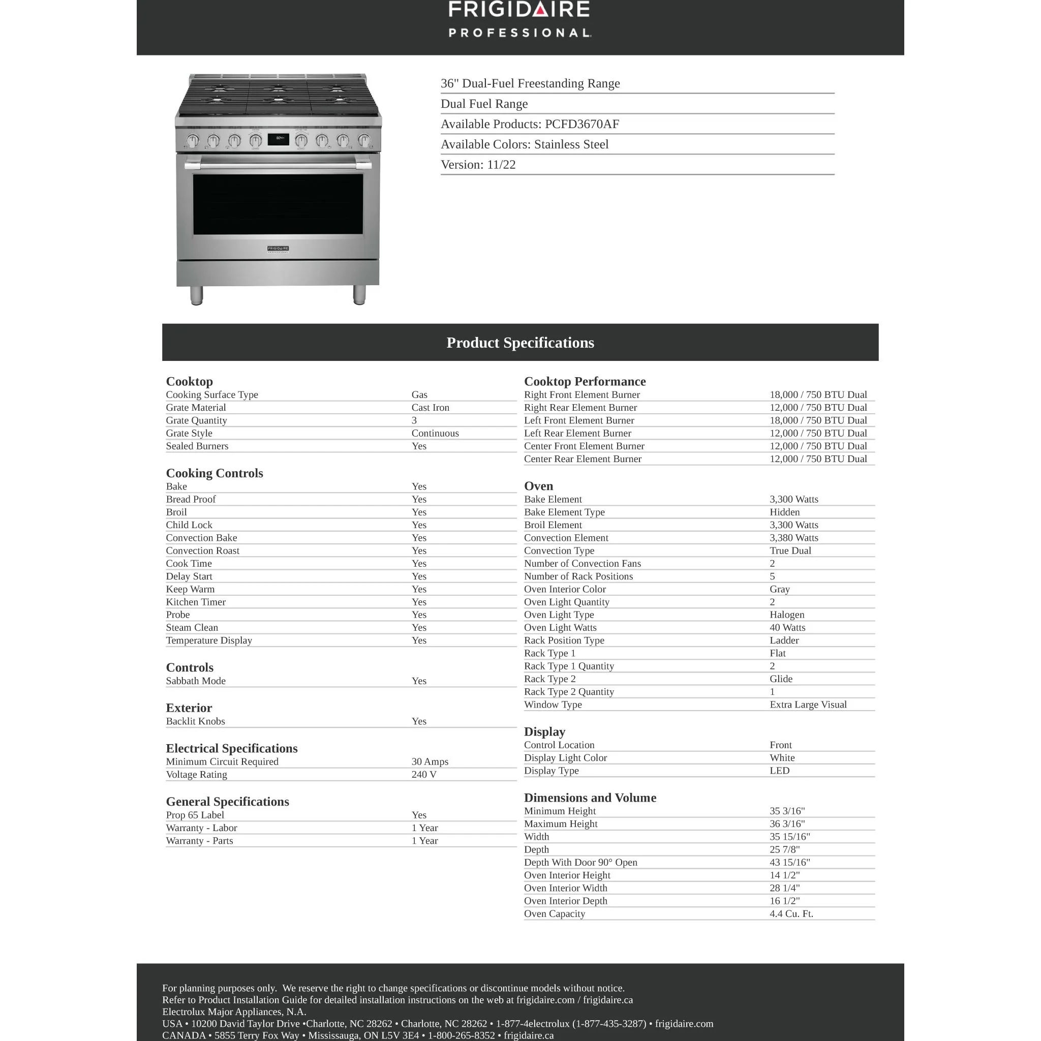 Frigidaire Professional 36" Dual-Fuel Freestanding Range - Stainless Steel ( PCFD3670AF ) - Image 11