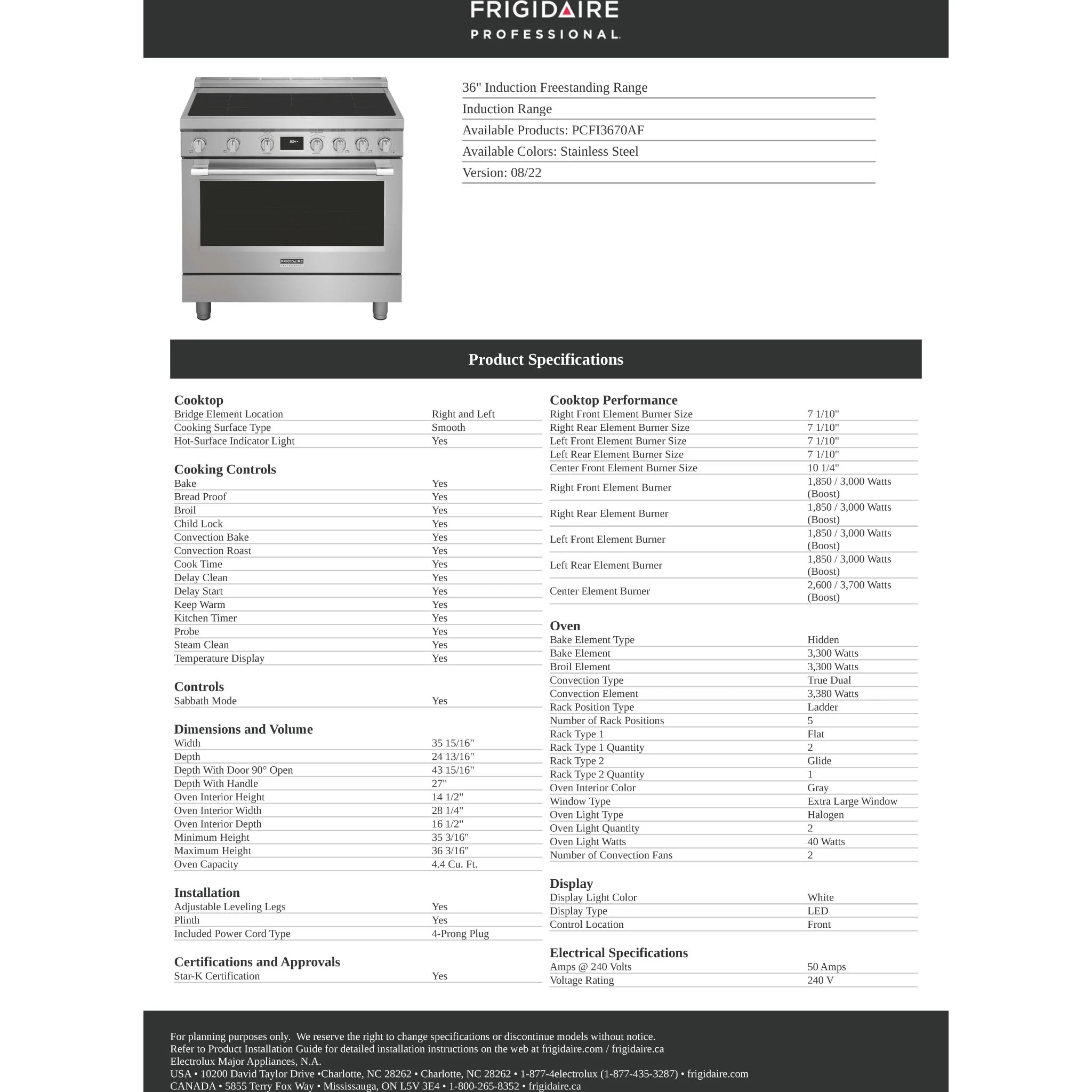Frigidaire Professional 36" Induction Freestanding Range - Stainless Steel ( PCFI3670AF ) - Image 12
