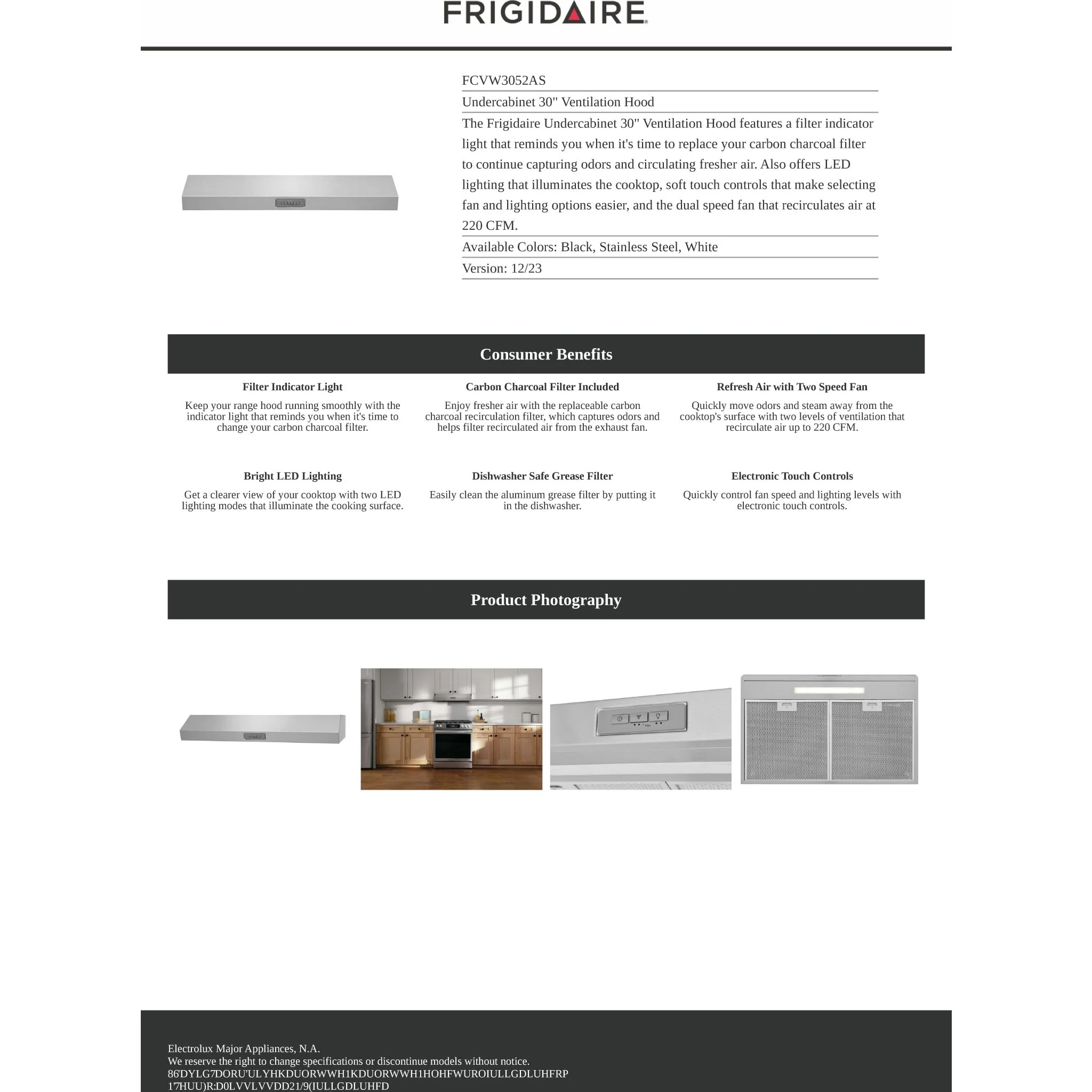 Frigidaire Undercabinet 30" Ventilation Hood - Stainless Steel ( FCVW3052AS ) - Image 7
