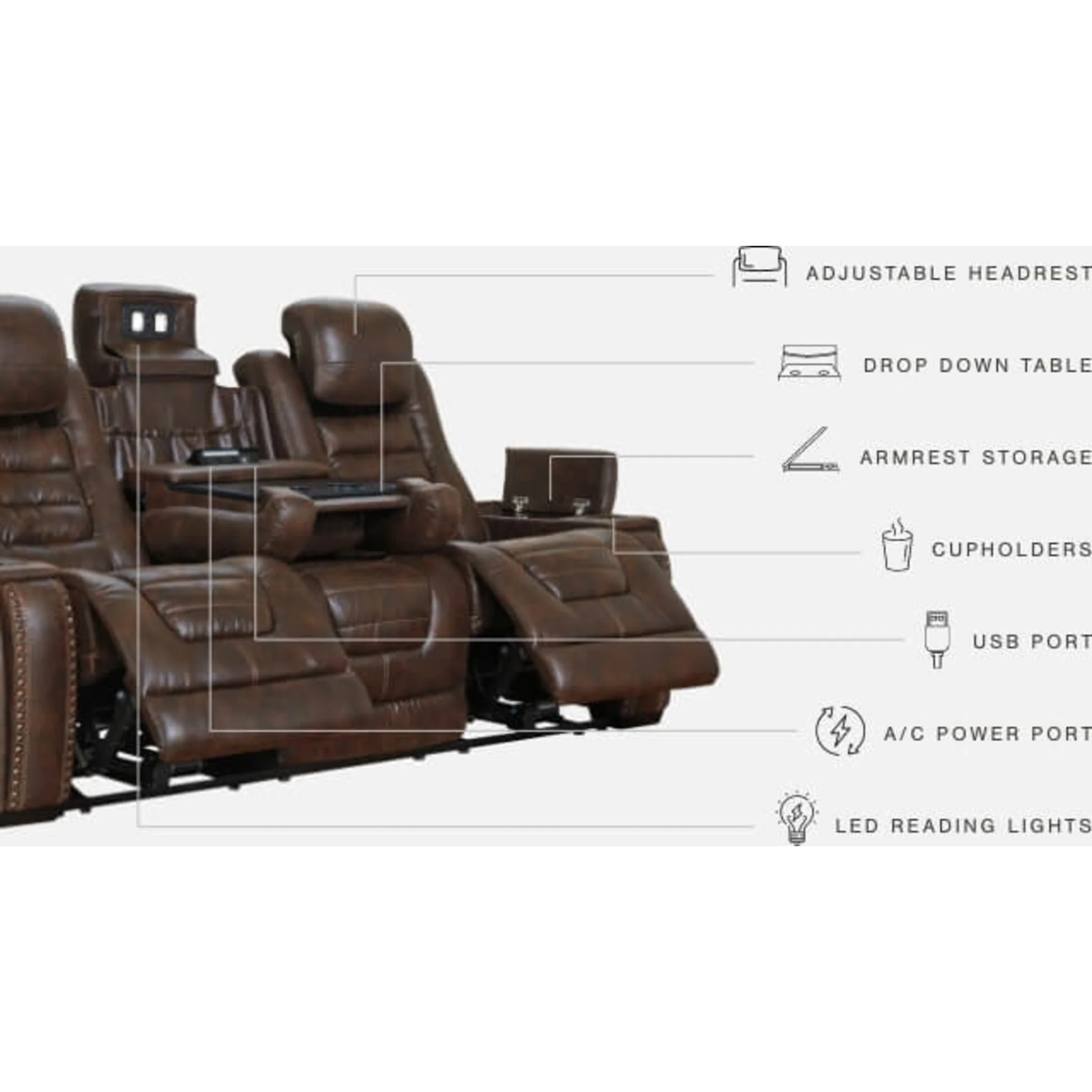 Game Zone Power Reclining Sofa with Adjustable Headrest - Image 4
