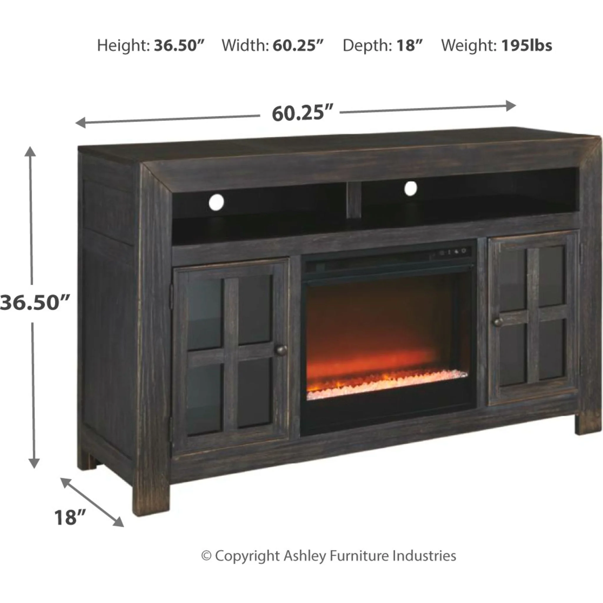 Gavelston TV Stand with Glass Stone Fireplace - Image 4