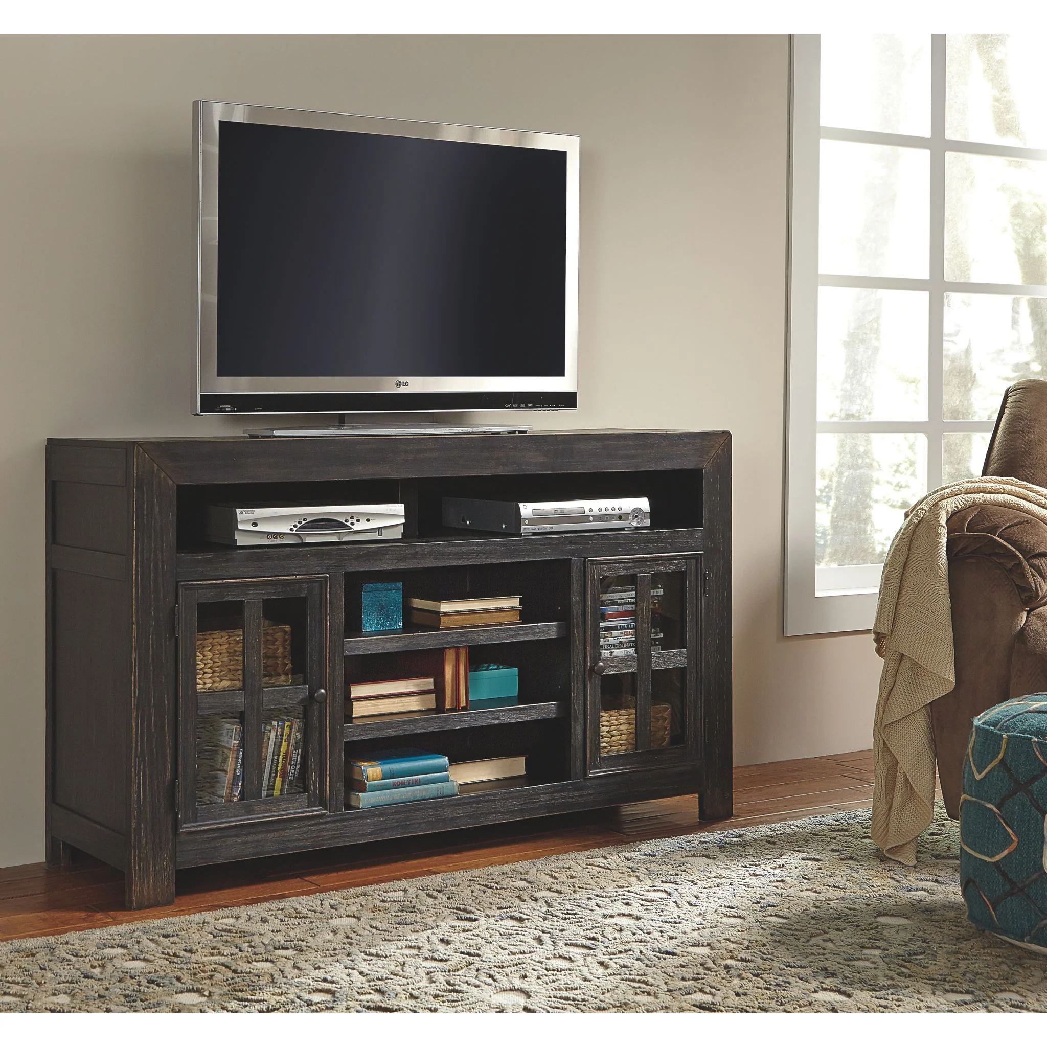 Gavelston TV Stand with Glass Stone Fireplace - Image 5