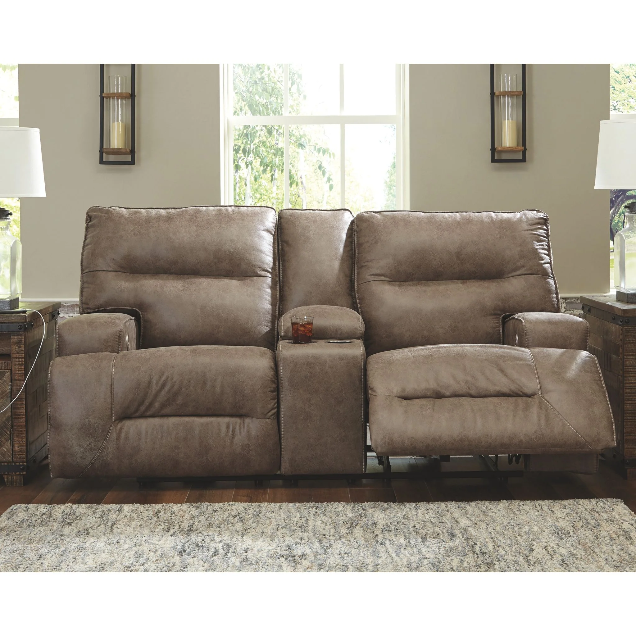 Hazenburg-Exclusive Reclining Power Loveseat with Console - Image 2