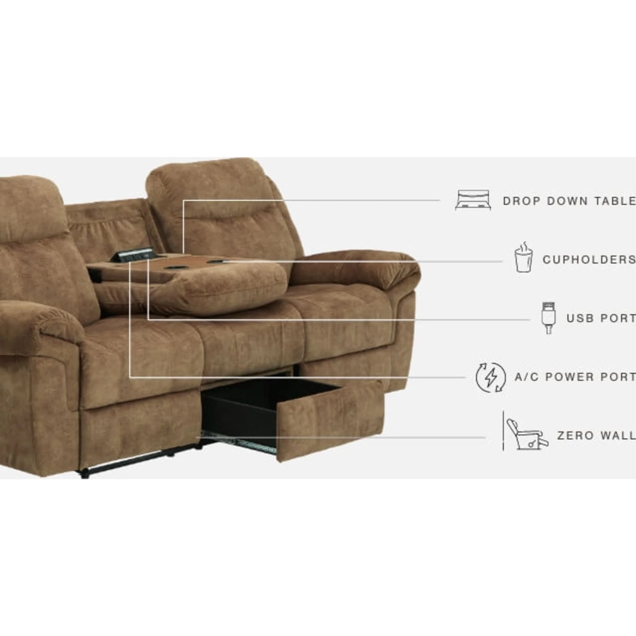Huddle-Up Reclining Sofa with Drop Down Table - Image 4