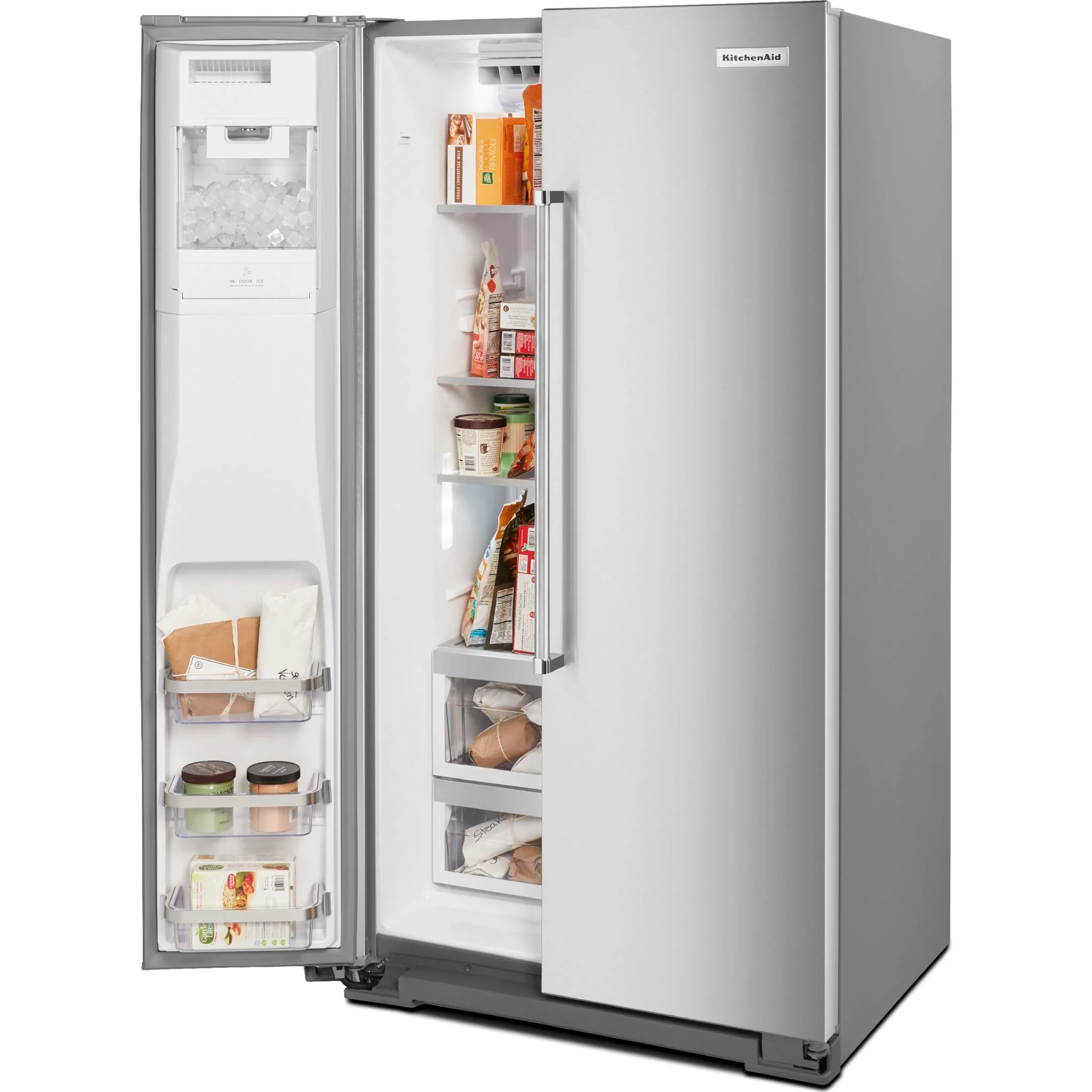 KitchenAid  19.9 cu.. ft. Counter-Depth Side-by-Side Refrigerator with Exterior Ice and Water and PrintShield finish - Stainless Steel (KRSC700HPS) - Image 12