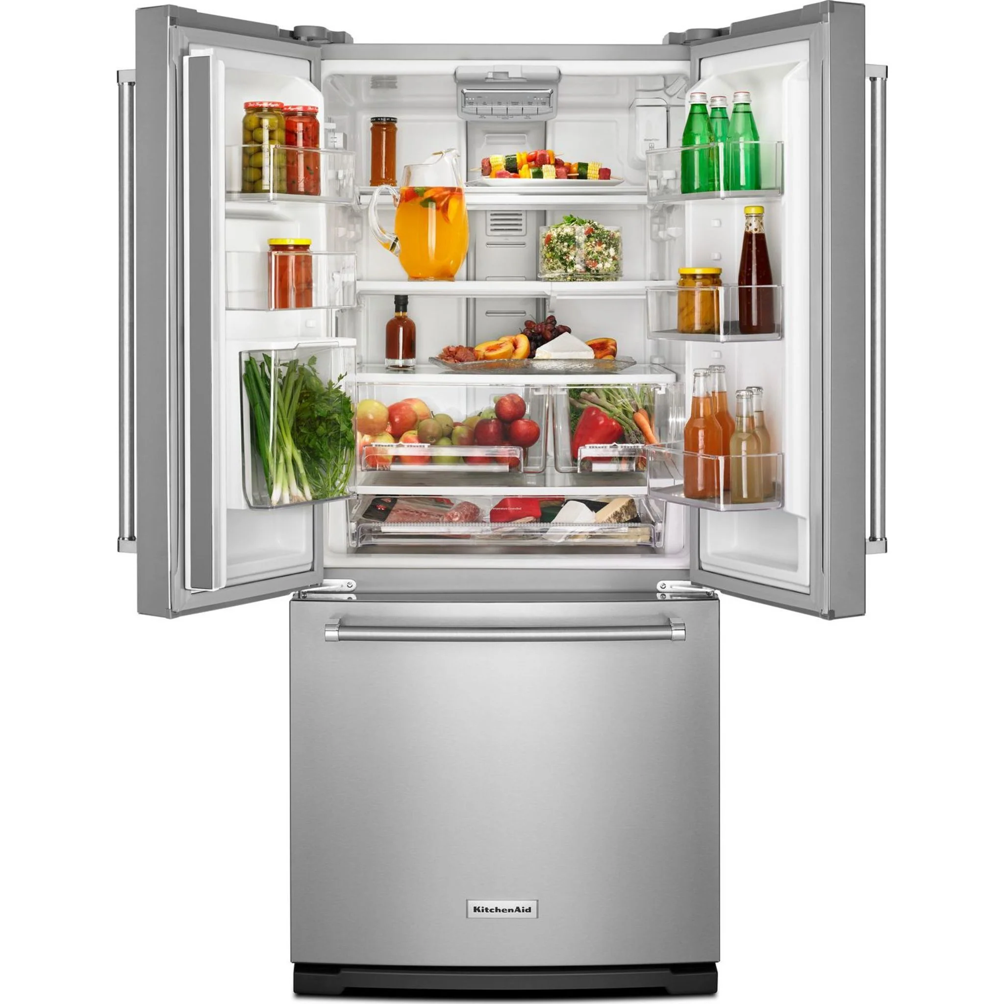 KitchenAid 20 cu.ft. 30" Width Standard Depth French Door Refrigerator with Interior Dispense - Stainless Steel (KRFF300ESS) - Image 18